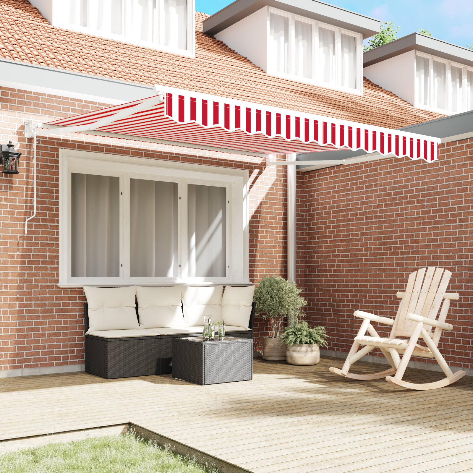 Automatic Retractable Awning Red and White Stripe 350x250 cm - Image 3