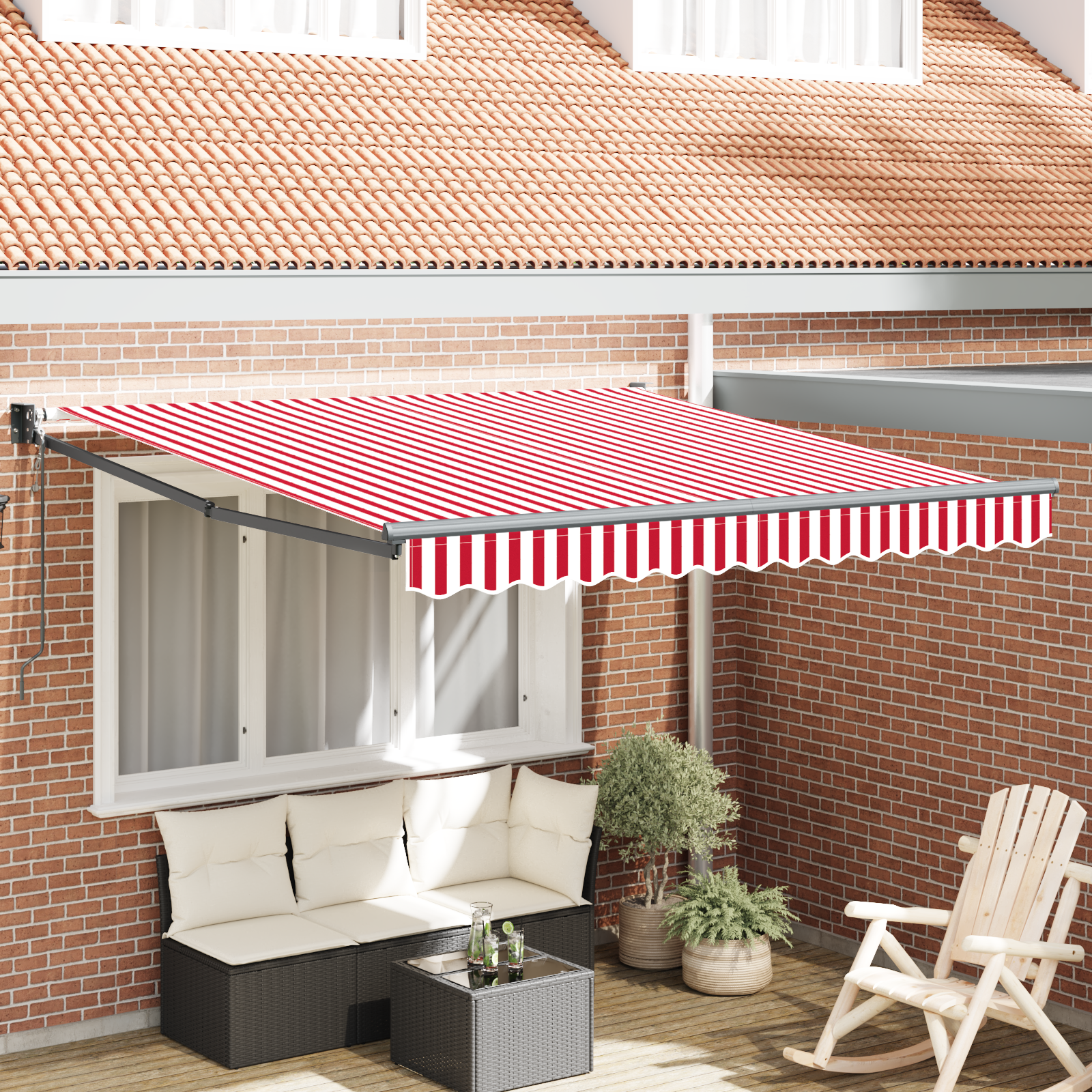 Tenda retrattile automatica Striscia rossa e bianca 350x250 cm 3330278