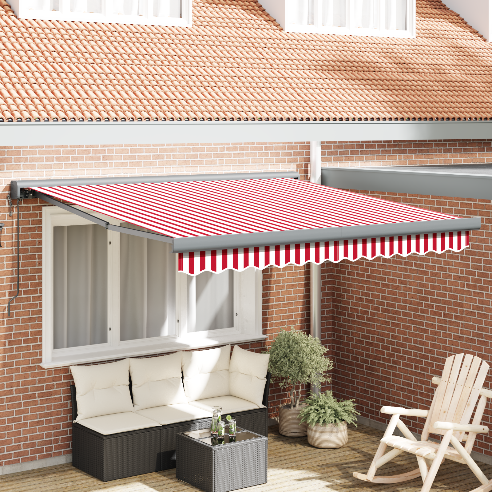 Automatische Inklapbare Luifel Rood en Witte Strepen 350×250 cm