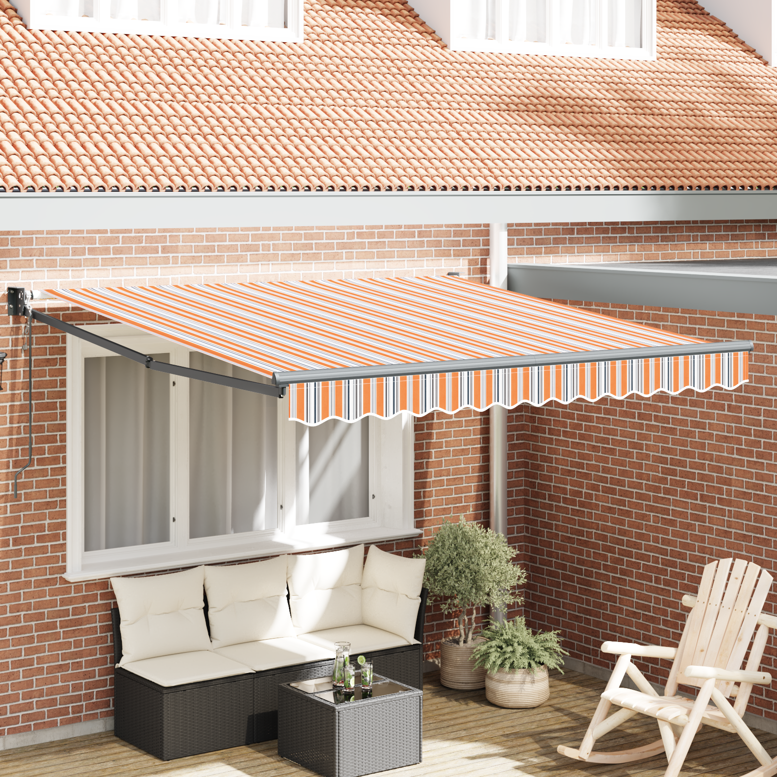 Ombrellone Retrattile Multicolore Strisce 350x250 cm 3330296