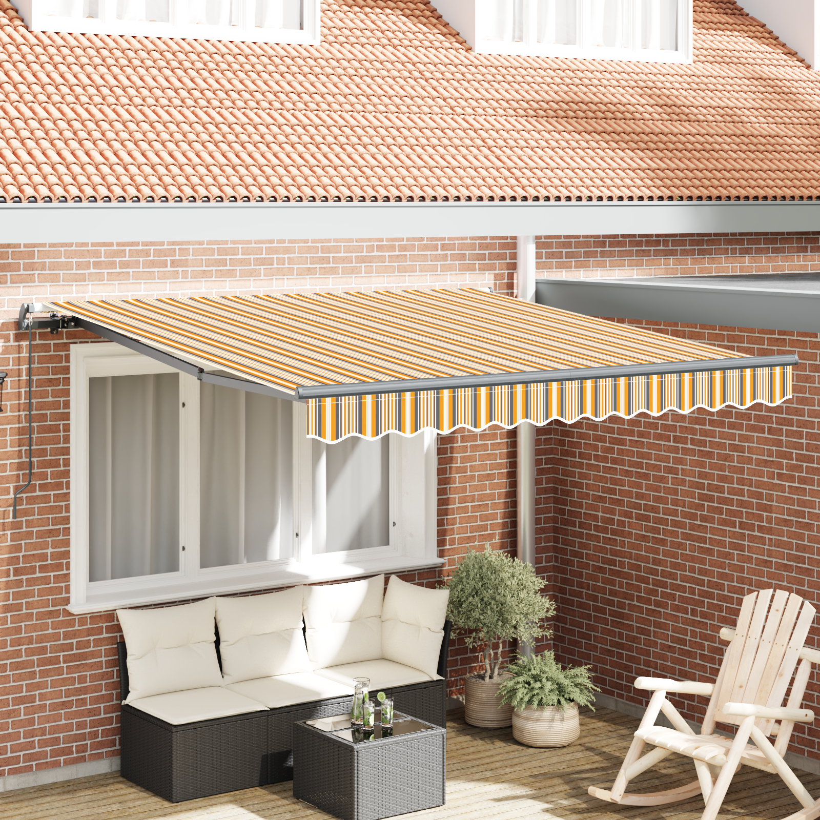 Tenda Retrattile Manuale Strisce Multicolore 350x250 cm 3330307