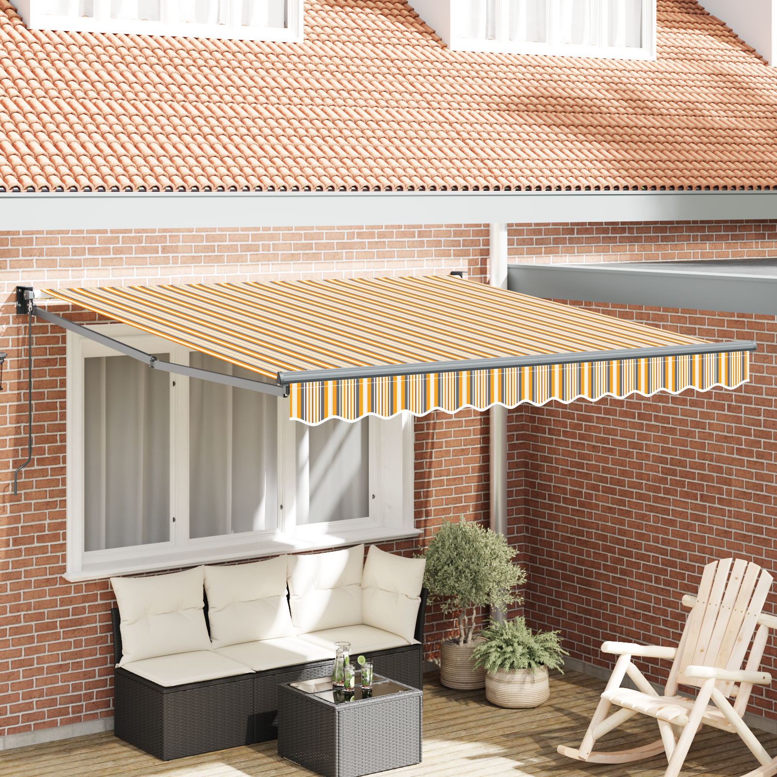Tenda retrattile manuale strisce gialle e grigie 350x250 cm 3330313