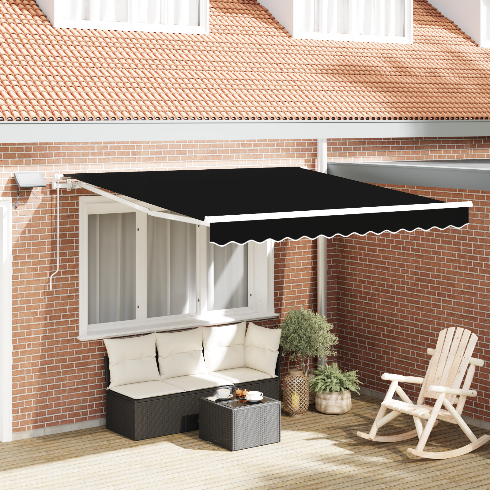 Tenda Retrattile Manuale con LED Nera 350x250 cm 3330322