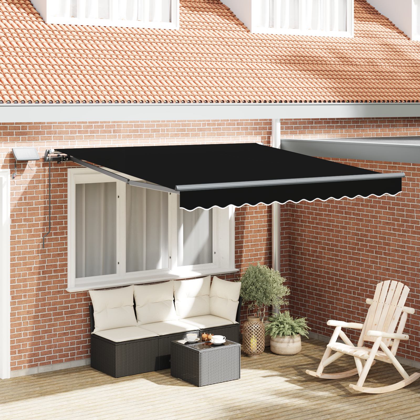 Tenda Retrattile Manuale con LED Nera 350x250 cm 3330326