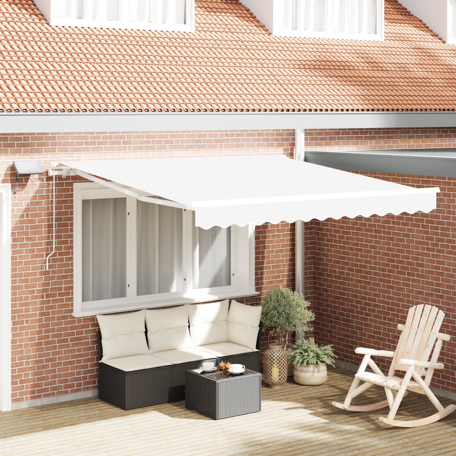 Handmatige Intrekbare Luifel met LED Wit 350×250 cm