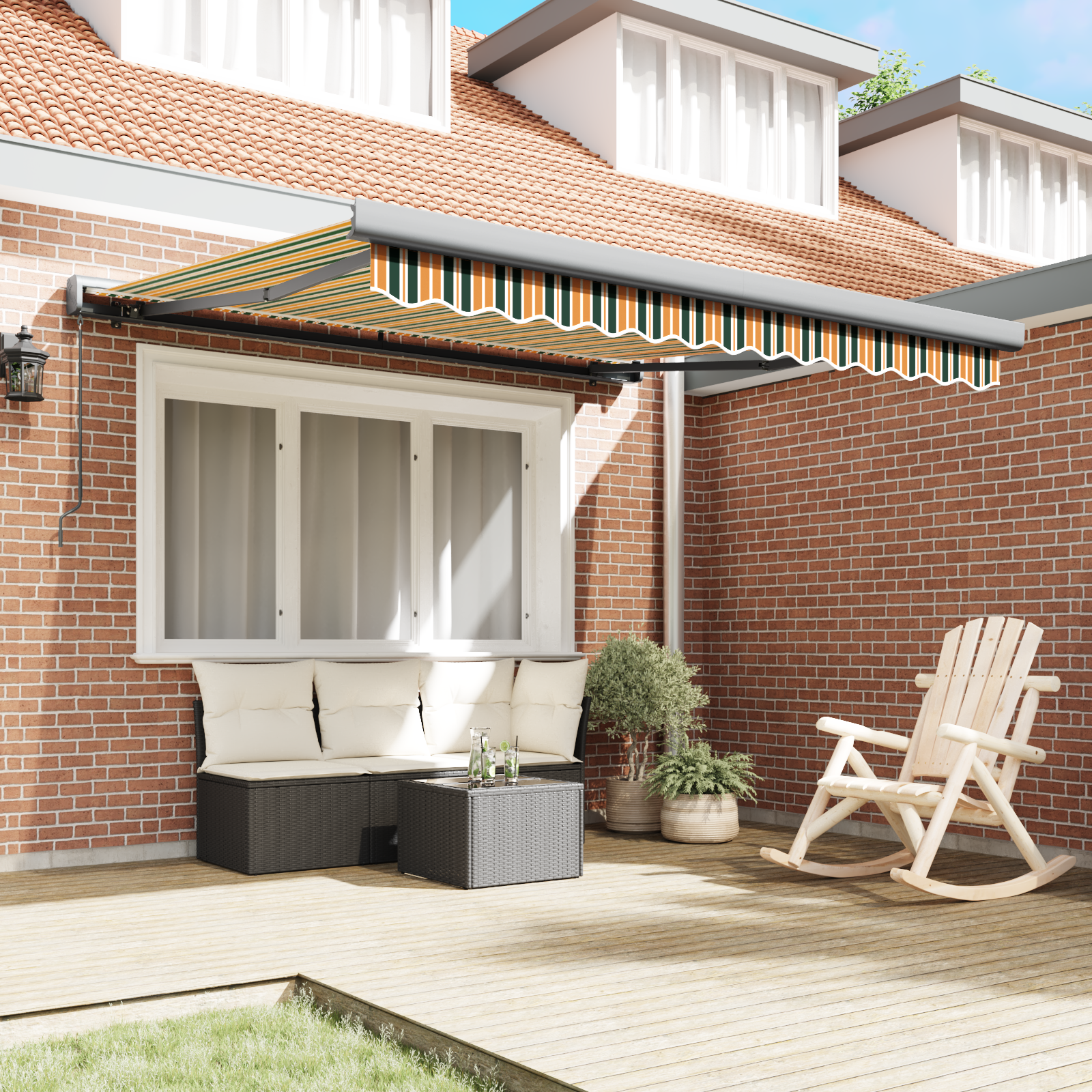 Manual Retractable Awning Green and Yellow 350x250 cm - Image 3