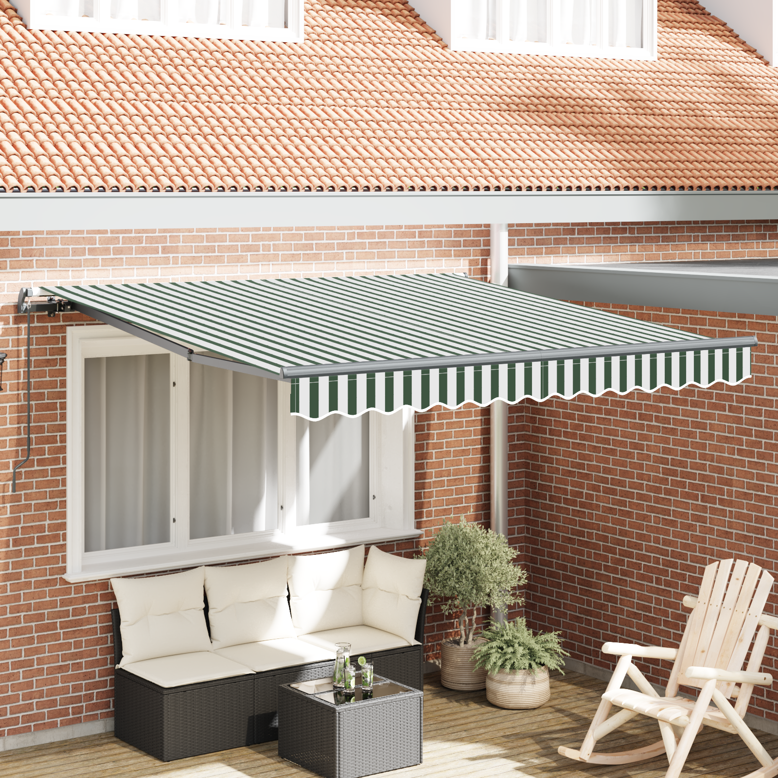 Handmatige Inklapbare Luifel Groen en Wit 350×250 cm