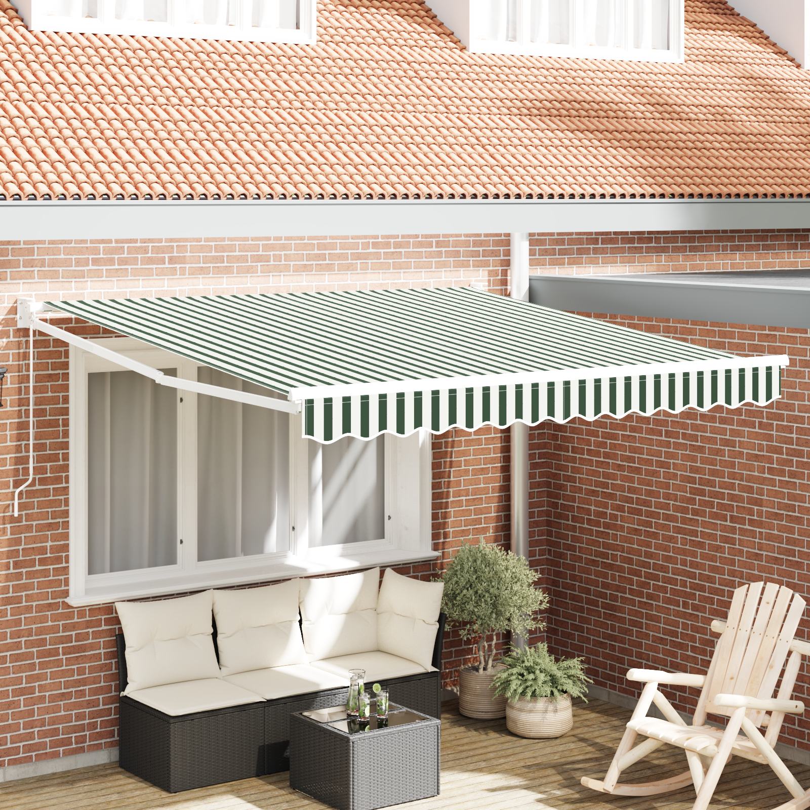 Manual Retractable Awning Green and White 350x250 cm