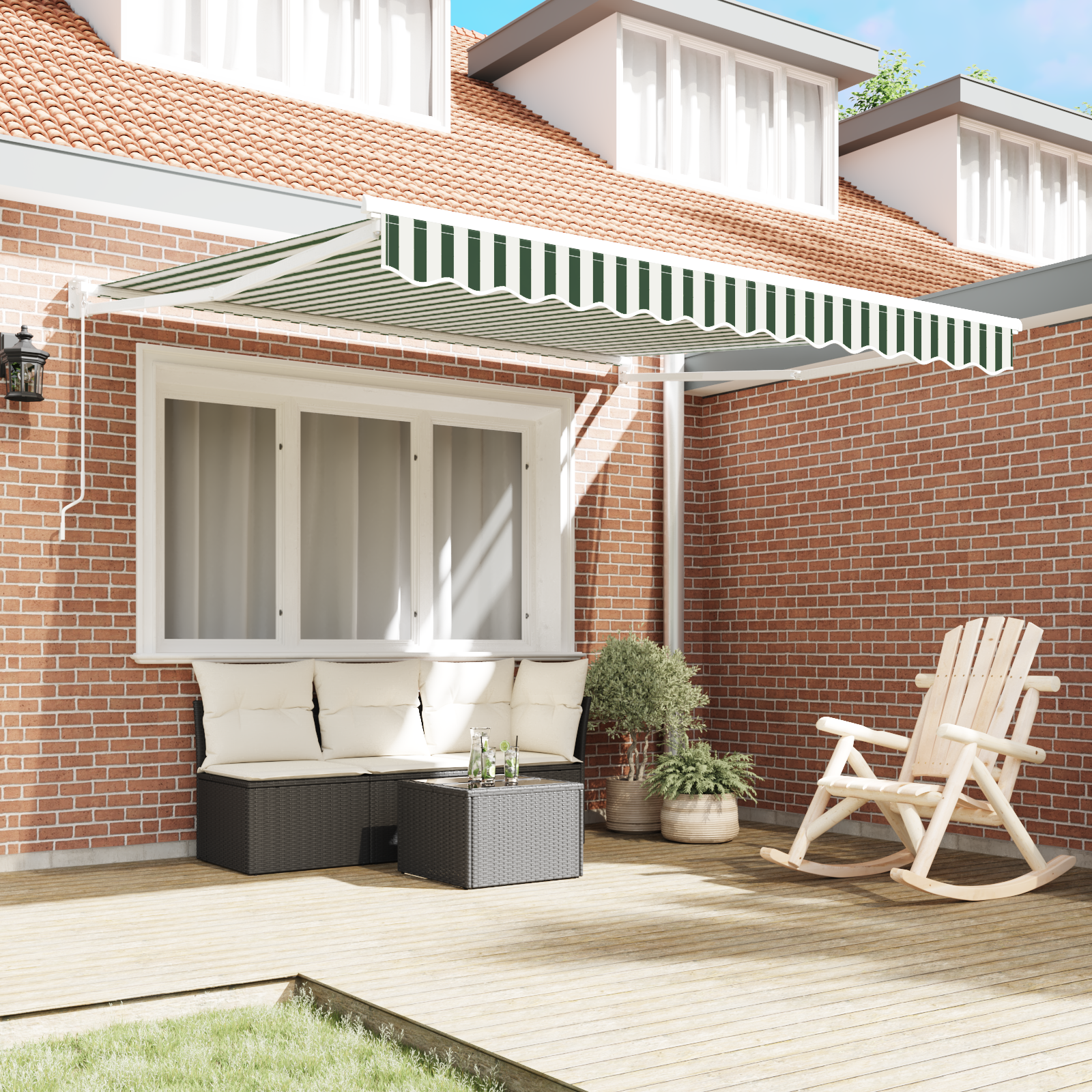 Manual Retractable Awning Green and White 350x250 cm - Image 3