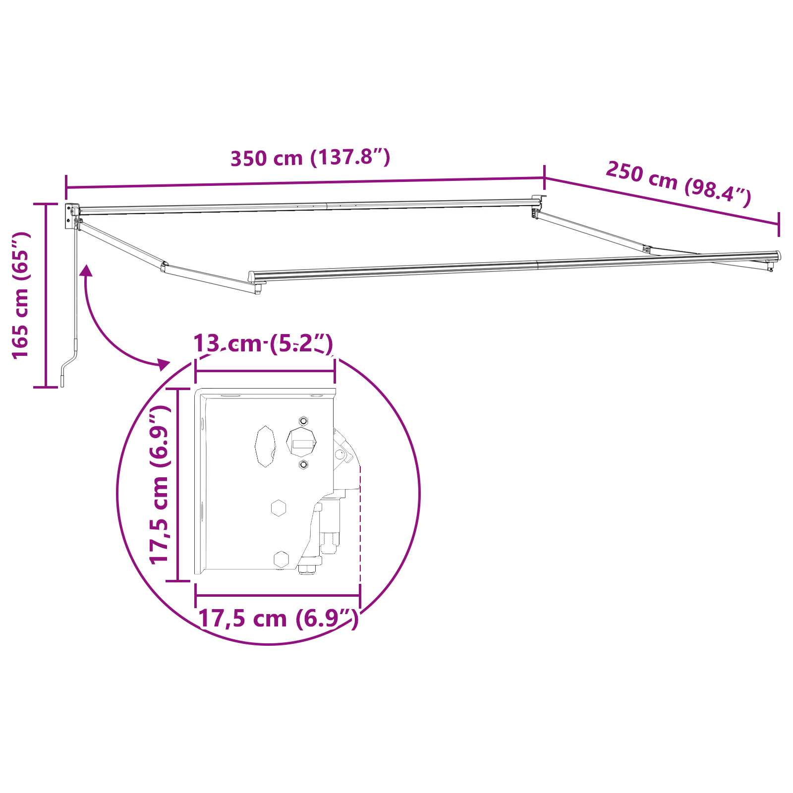 Manual Retractable Awning Green and White 350x250 cm - Image 11