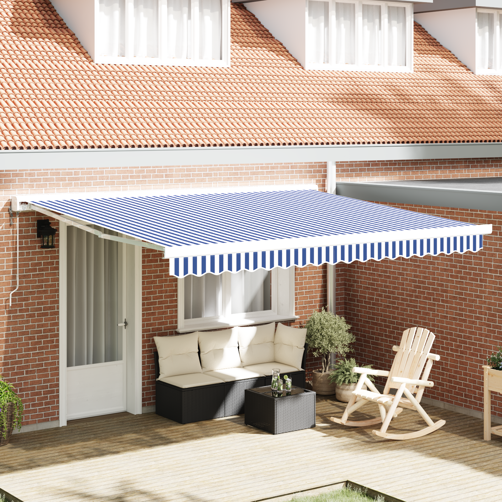 Tenda Retrattile Manuale Blu e Bianca 400x300 cm 3330483