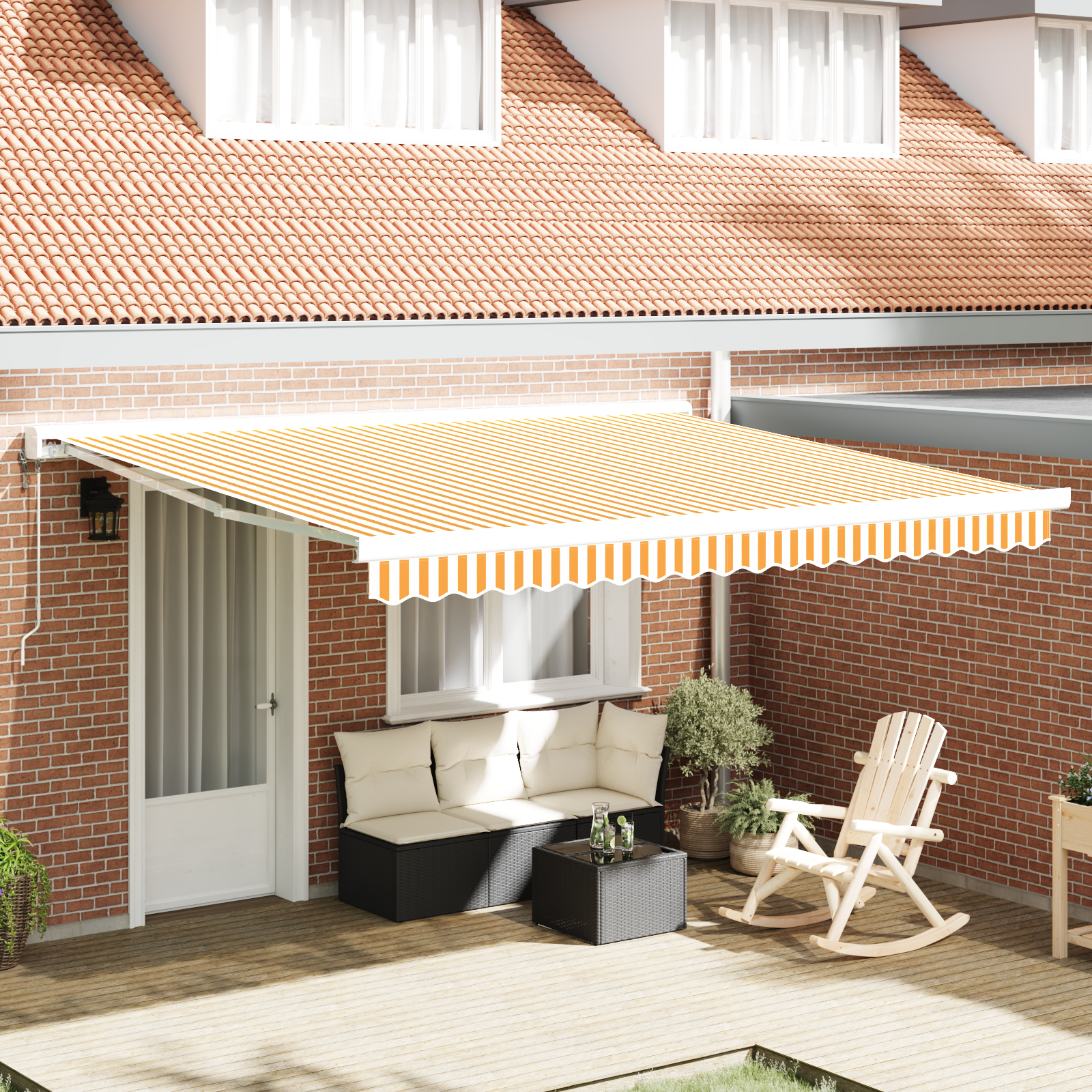 Tenda Retrattile Manuale Gialla e Bianca 400x300 cm 3330495