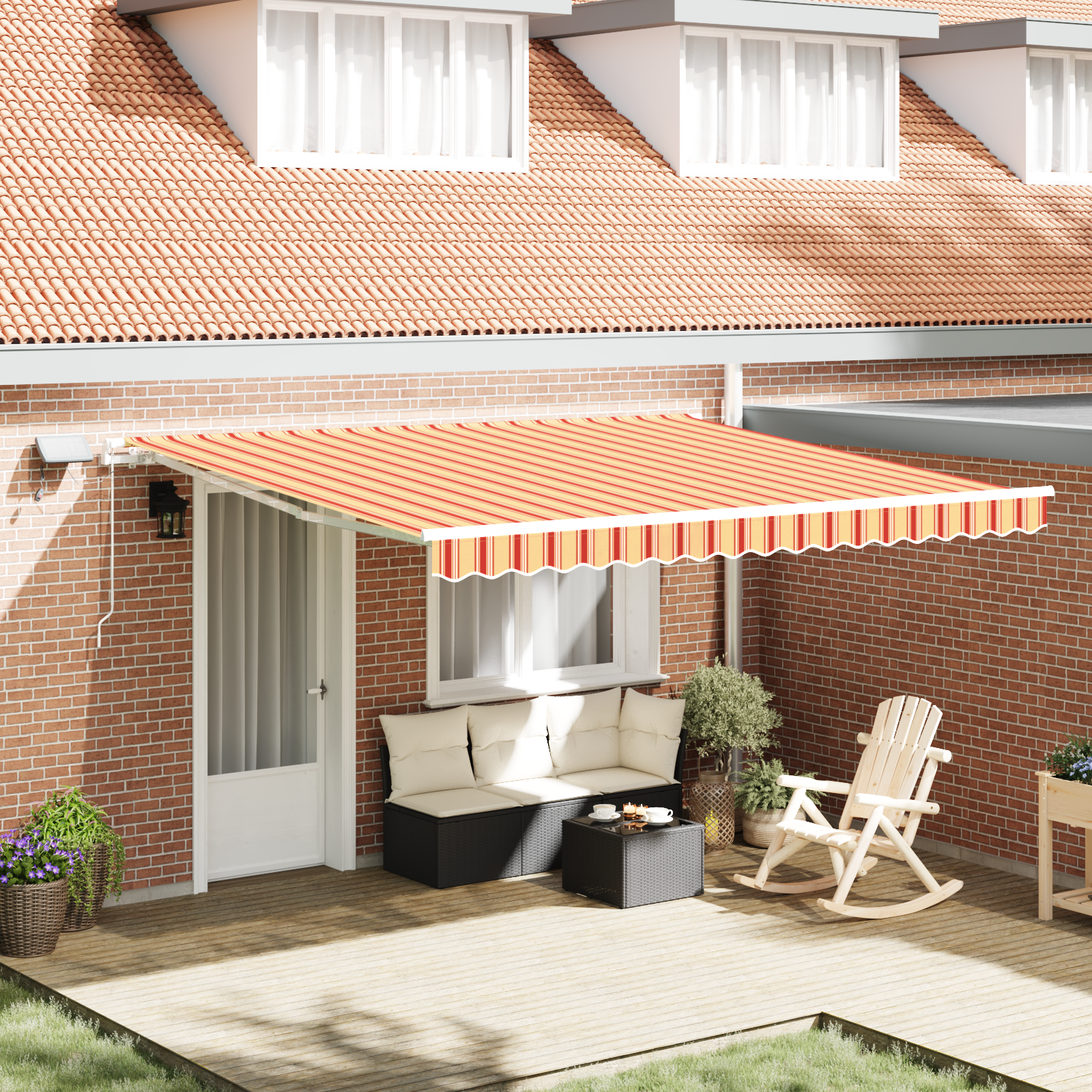 Handmatige Inklapbare Luifel met LED Geel en Oranje 400×300 cm
