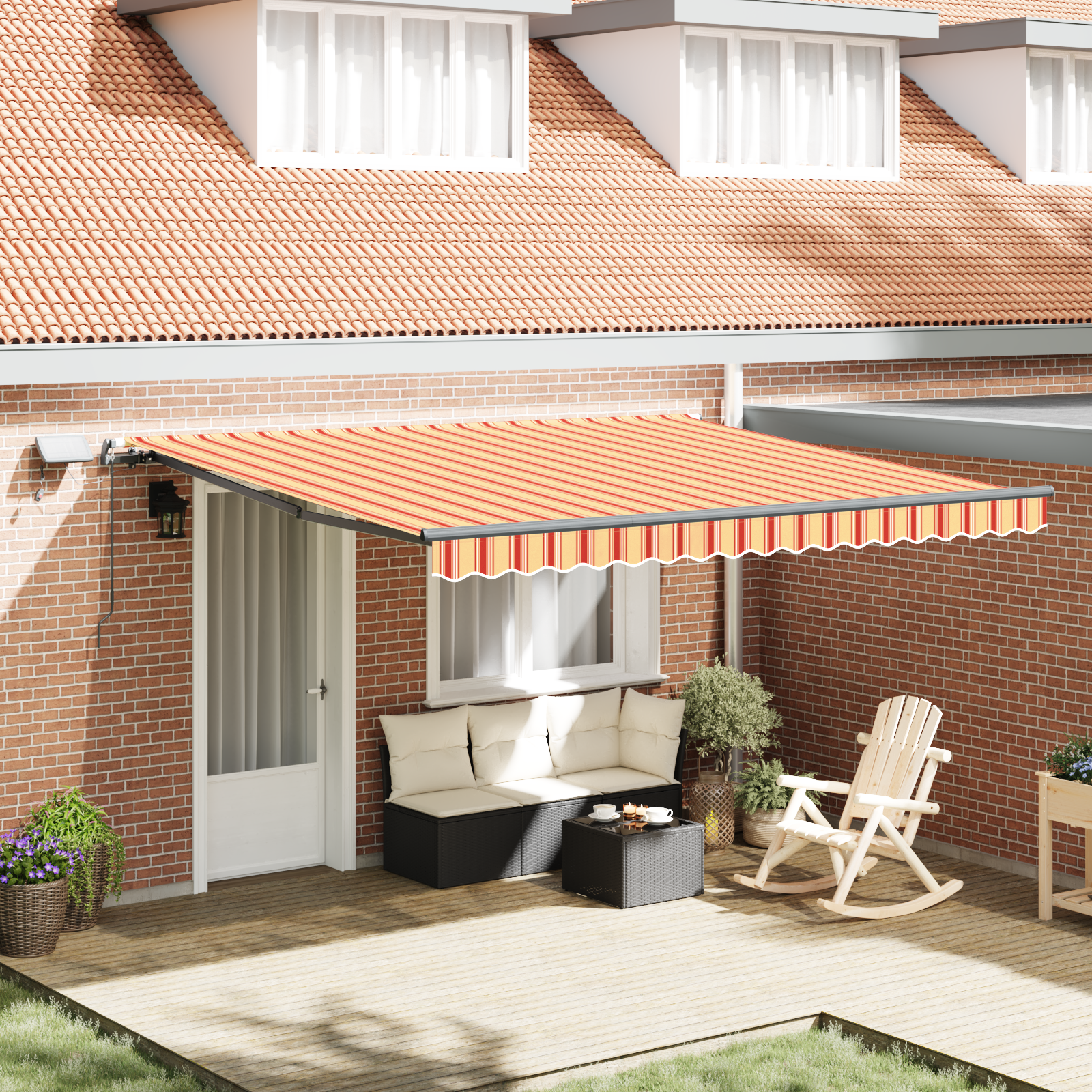 Tenda Retrattile Manuale con LED Gialla e Arancione 400x300 cm 3330532