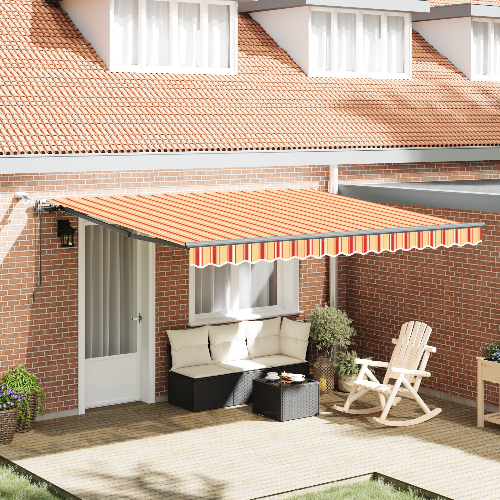 Automatische Inklapbare Luifel met LED Geel en Oranje 400×300 cm