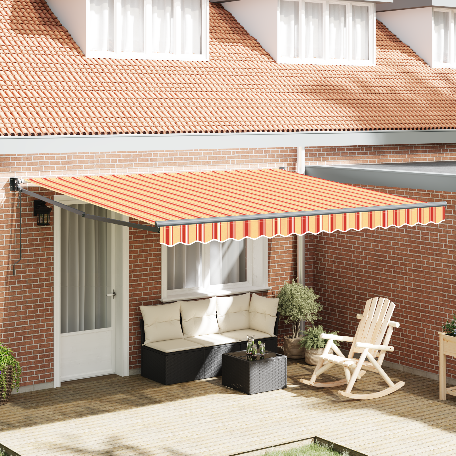 Automatische Inklapbare Luifel Geel en Oranjerood 400×300 cm