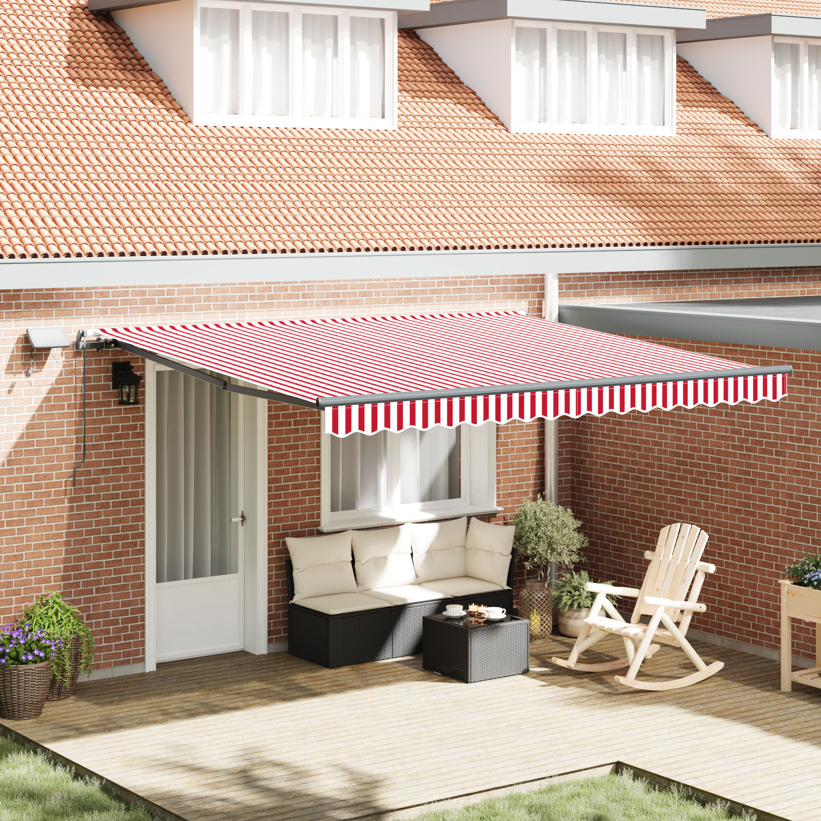 Tenda Retrattile Manuale con LED Strisce Rosse e Bianche 400x300 cm 3330548
