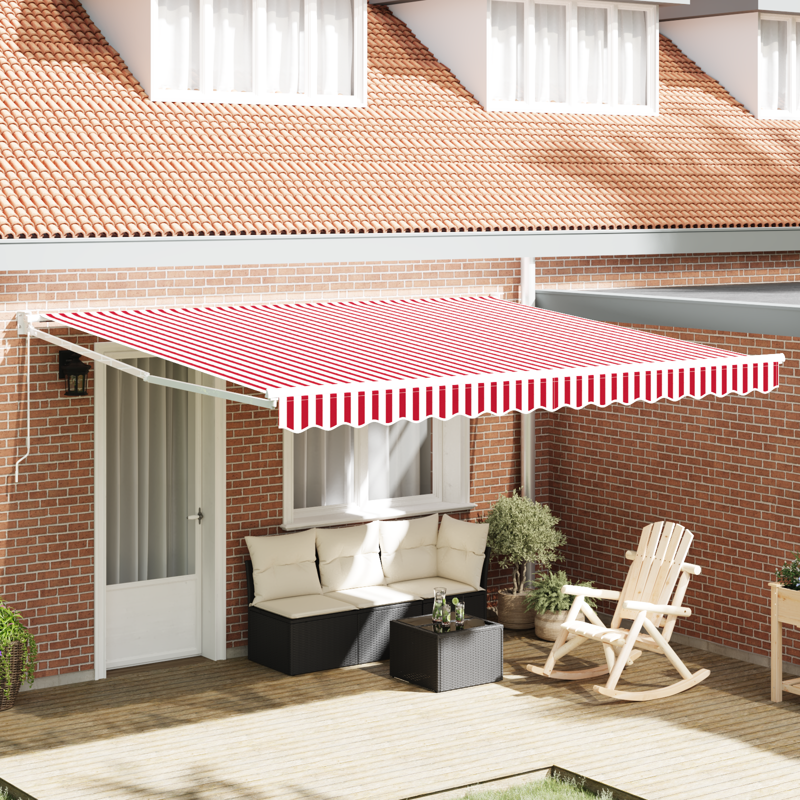 Handmatige Uittrekbare Zonwering Rood en Witte Streep 400×300 cm