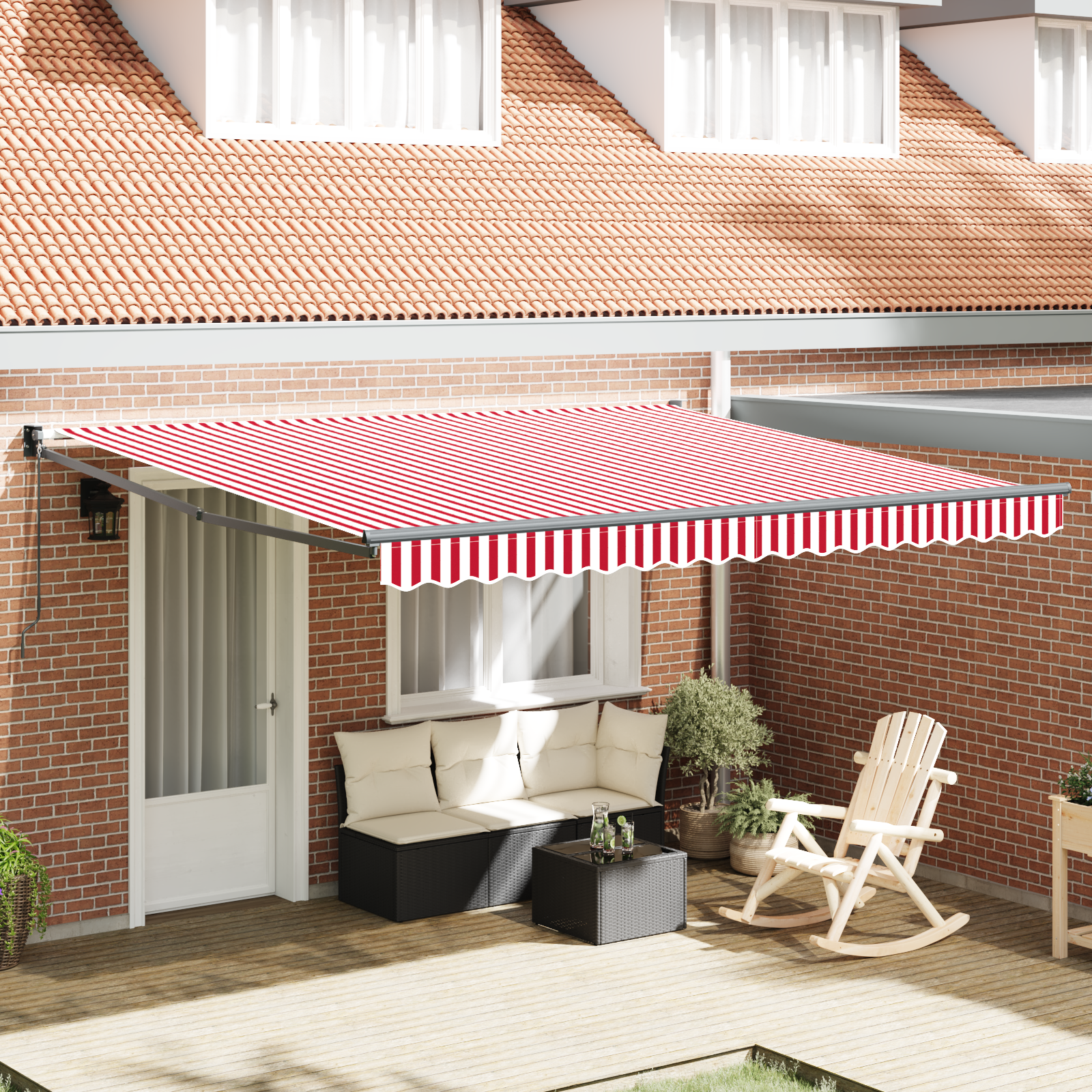 Tenda Retrattile Manuale Righe Rosse e Bianche 400x300 cm 3330553