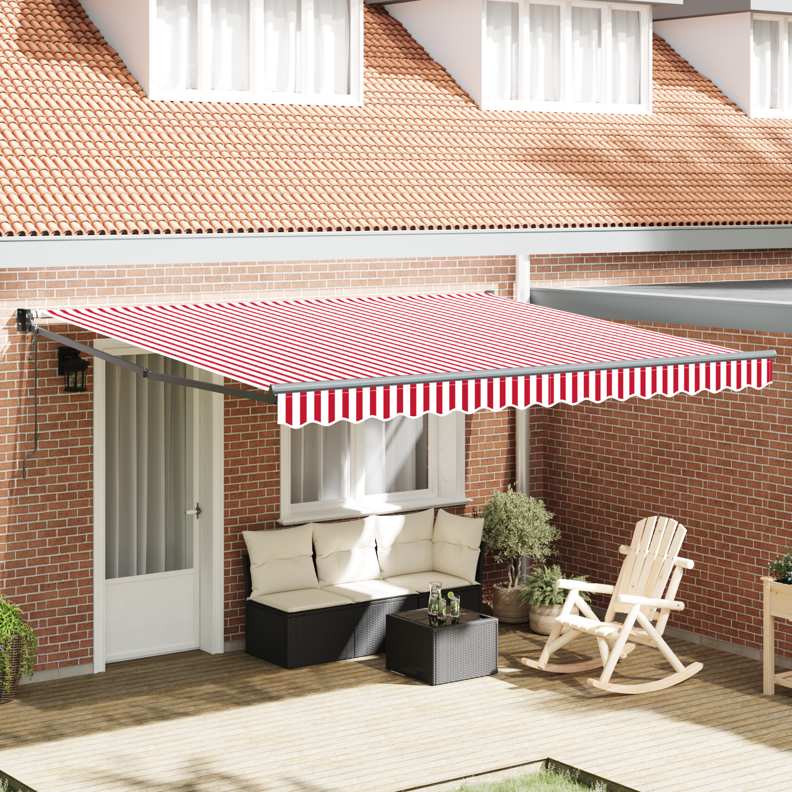 Automatic Retractable Awning Red and White Stripe 400x300 cm