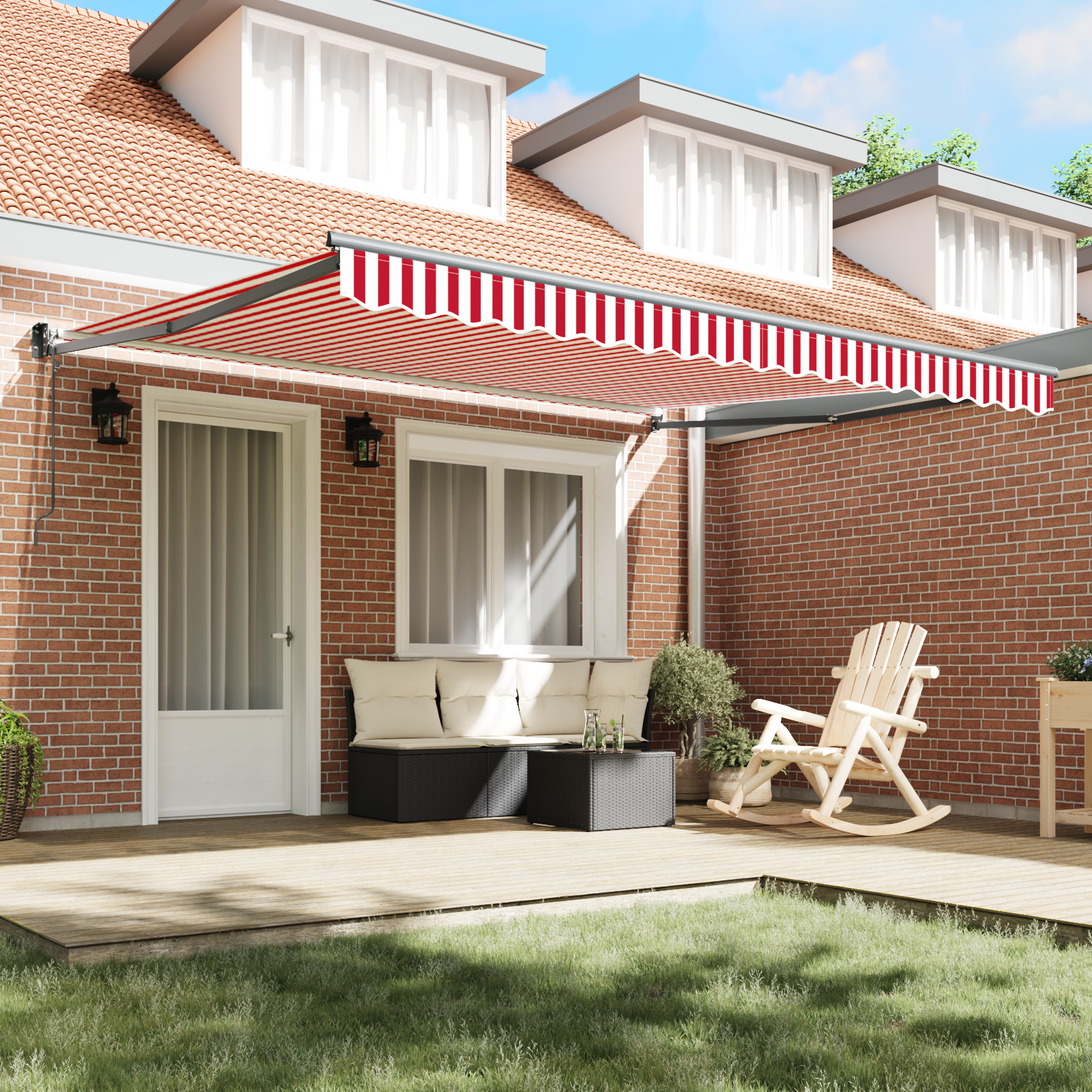 Automatic Retractable Awning Red and White Stripe 400x300 cm - Image 3