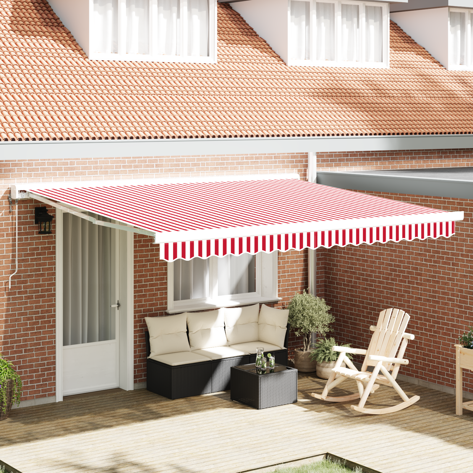 Tenda Retrattile Automatica Rossa e Bianca 400x300 cm 3330555