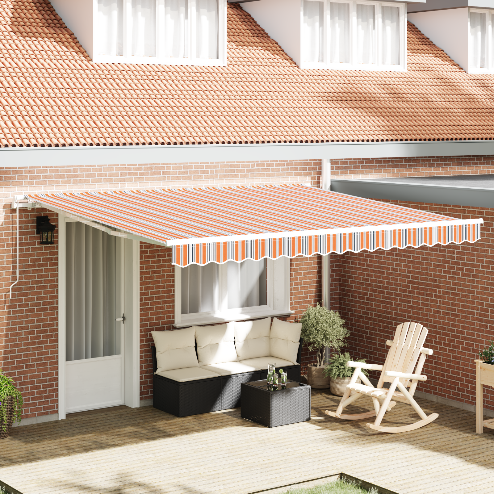 Manual Retractable Awning Multicolour Stripe 400x300 cm