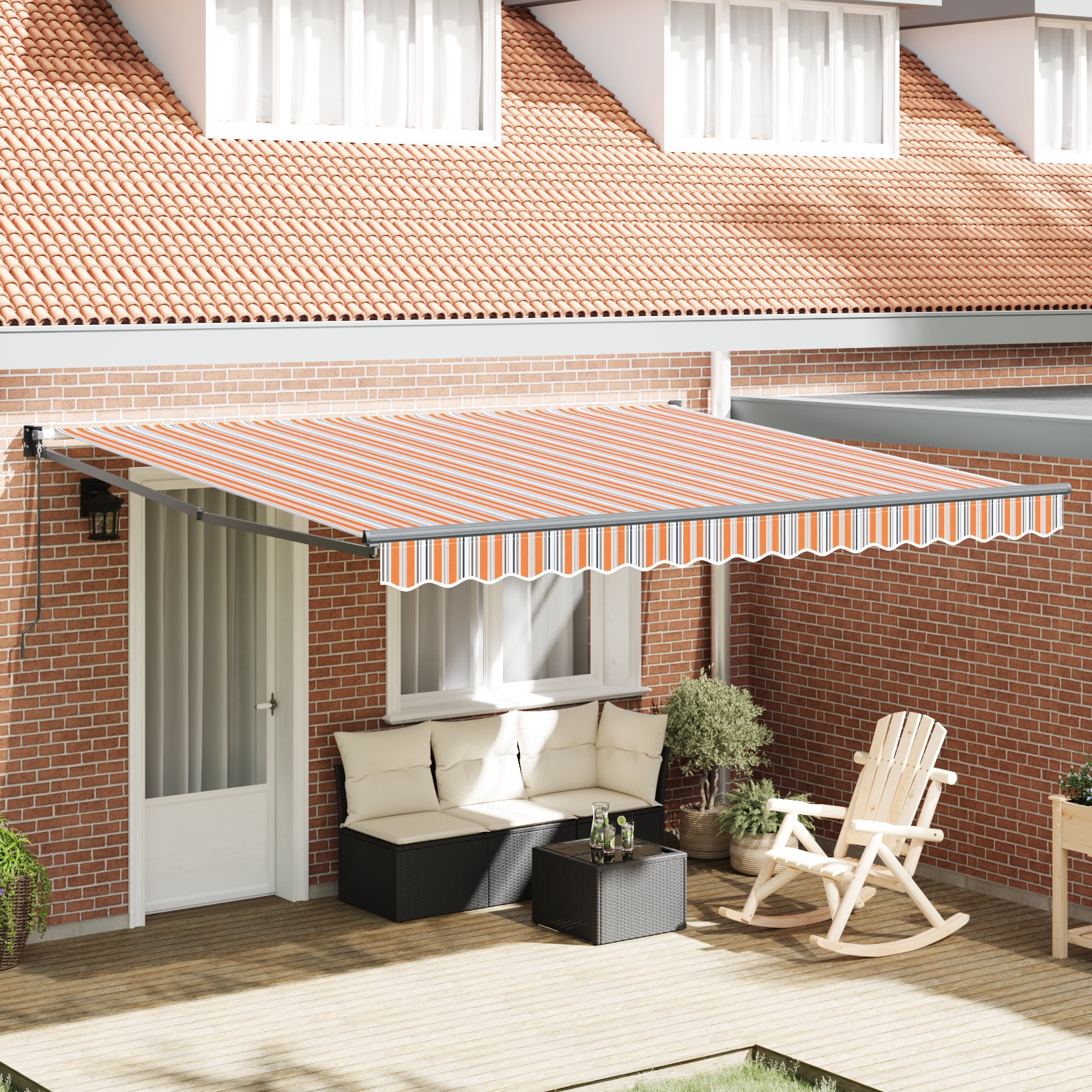 Manual Retractable Awning Multicolour Stripe 400x300 cm