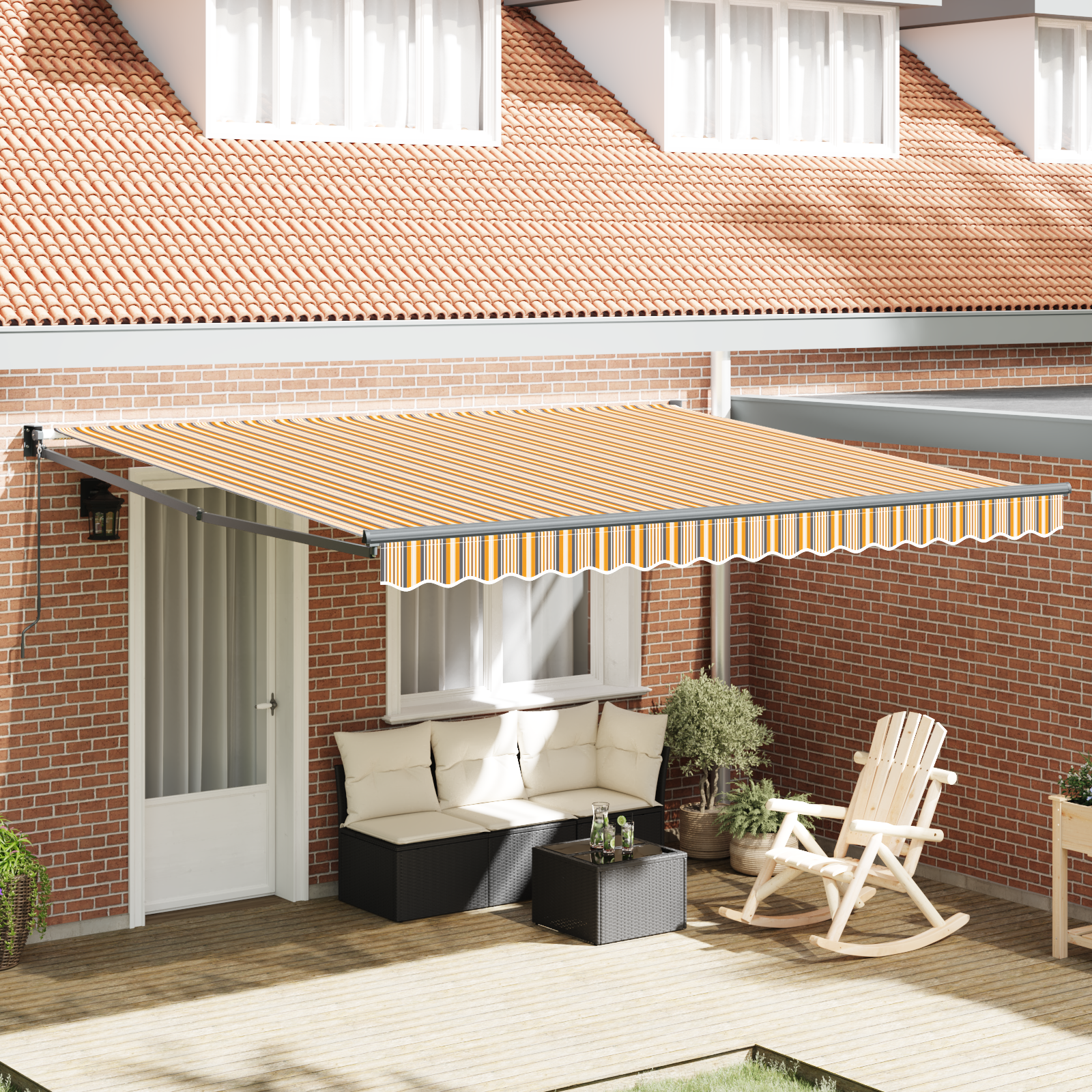 Tenda Retrattile Manuale A righe Multicolore 400x300 cm 3330585