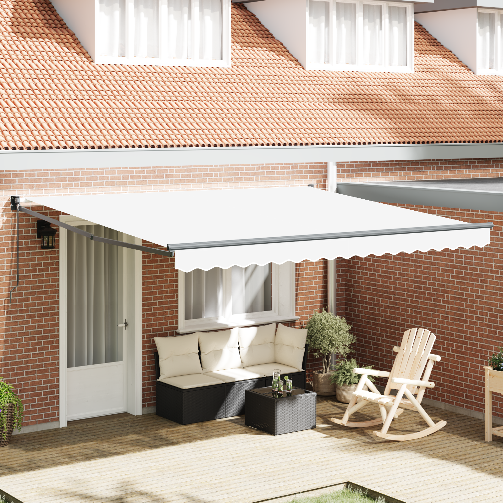 Handmatig Intrekbaar Zonnescherm Wit 400×300 cm