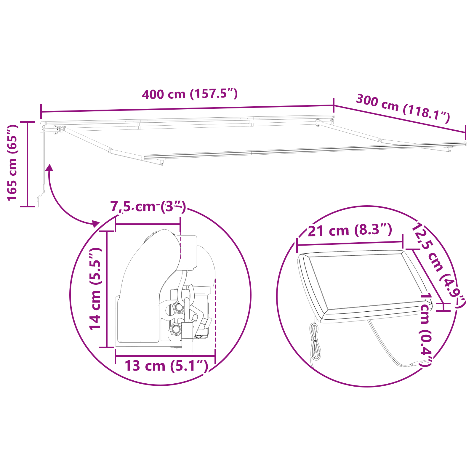 Handmatige Inklapbare Luifel met LED Lichtgrijs 400x300 cm image 12