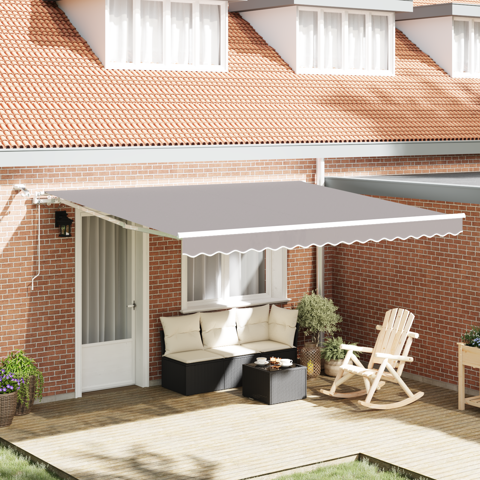Automatic Retractable Awning with LED Light Grey 400x300 cm