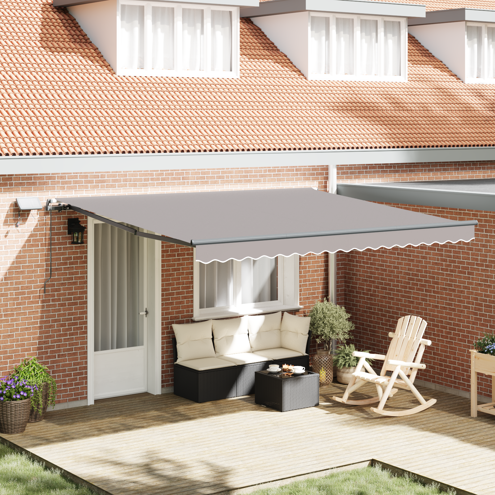 Manual Retractable Awning with LED Light Grey 400x300 cm