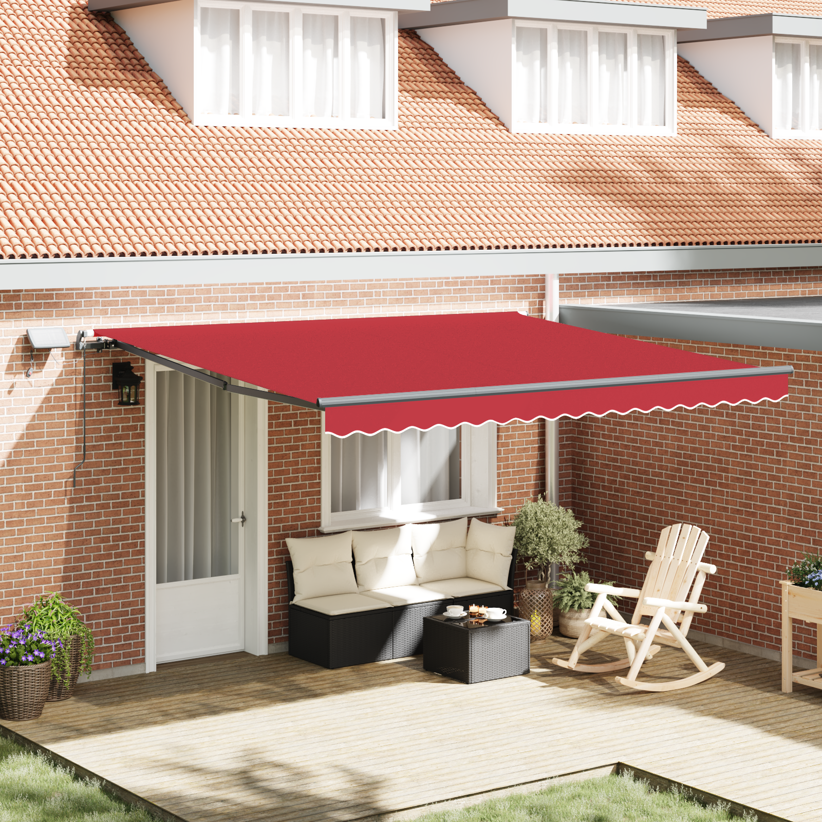 Handbediende uittrekbare luifel met LED Rood 400×300 cm