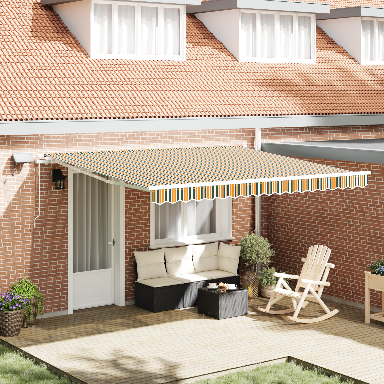 Manual Retractable Awning with LED Green and Yellow 400x300 cm
