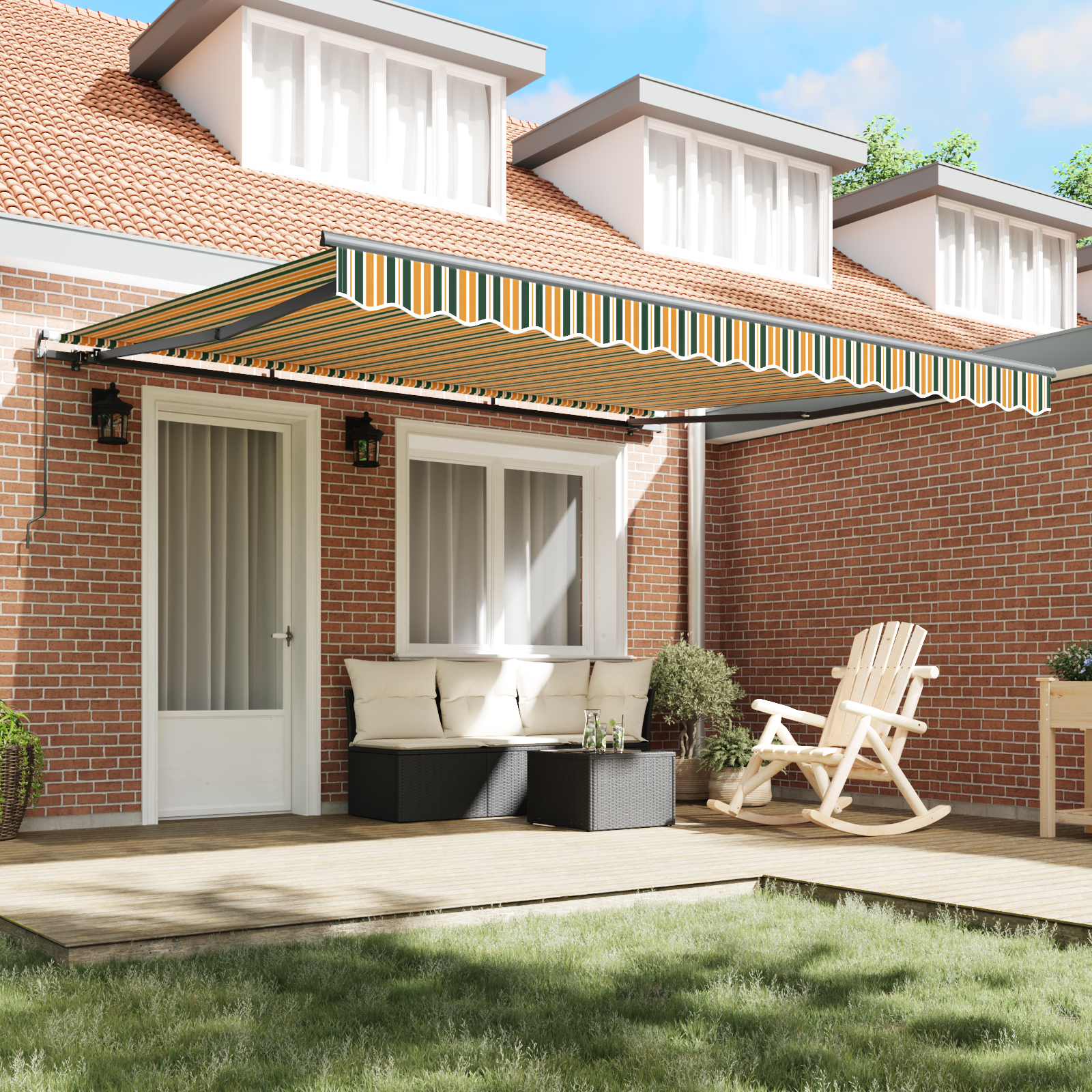 Manual Retractable Awning Green and Yellow 400x300 cm - Image 3