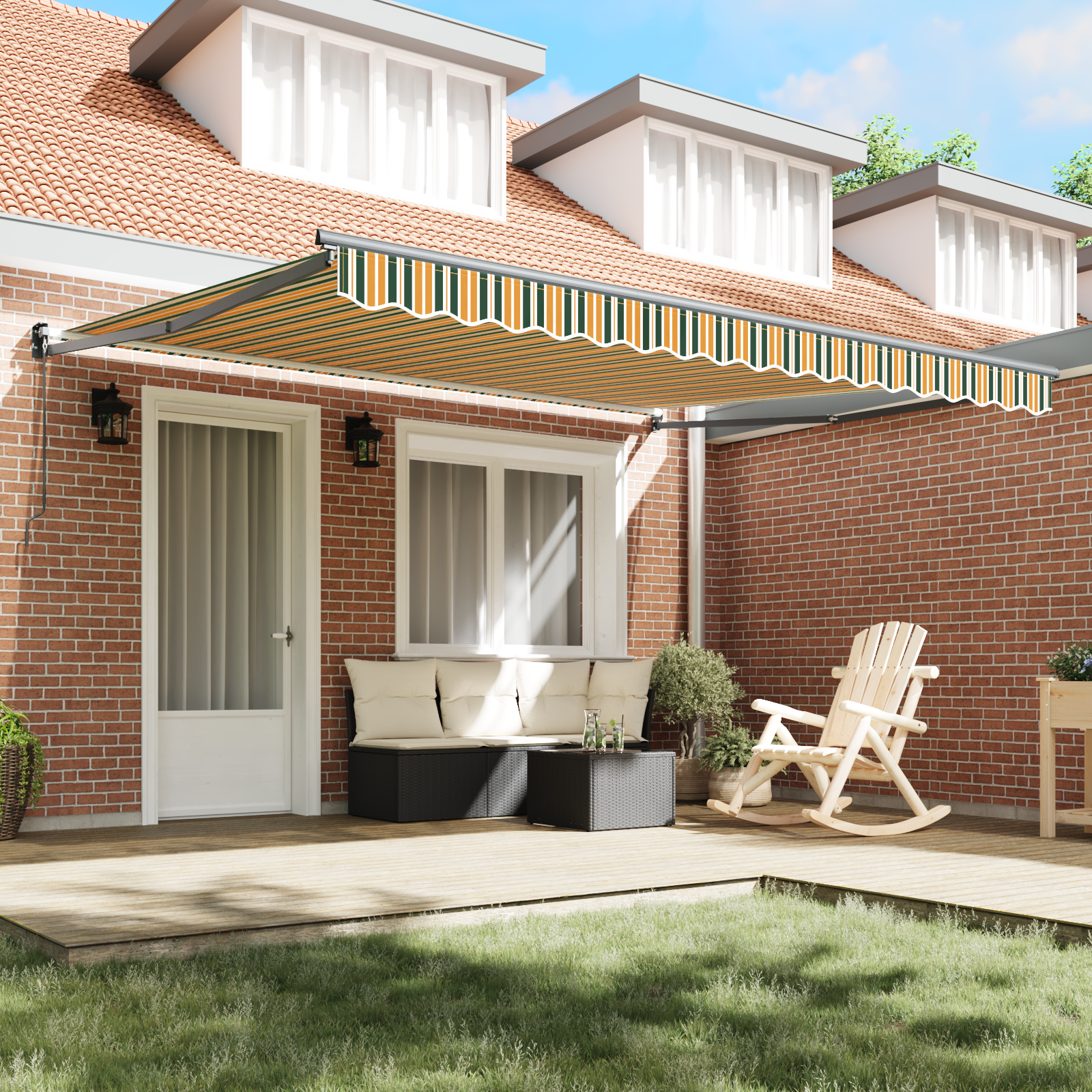 Manual Retractable Awning Green and Yellow 400x300 cm - Image 3