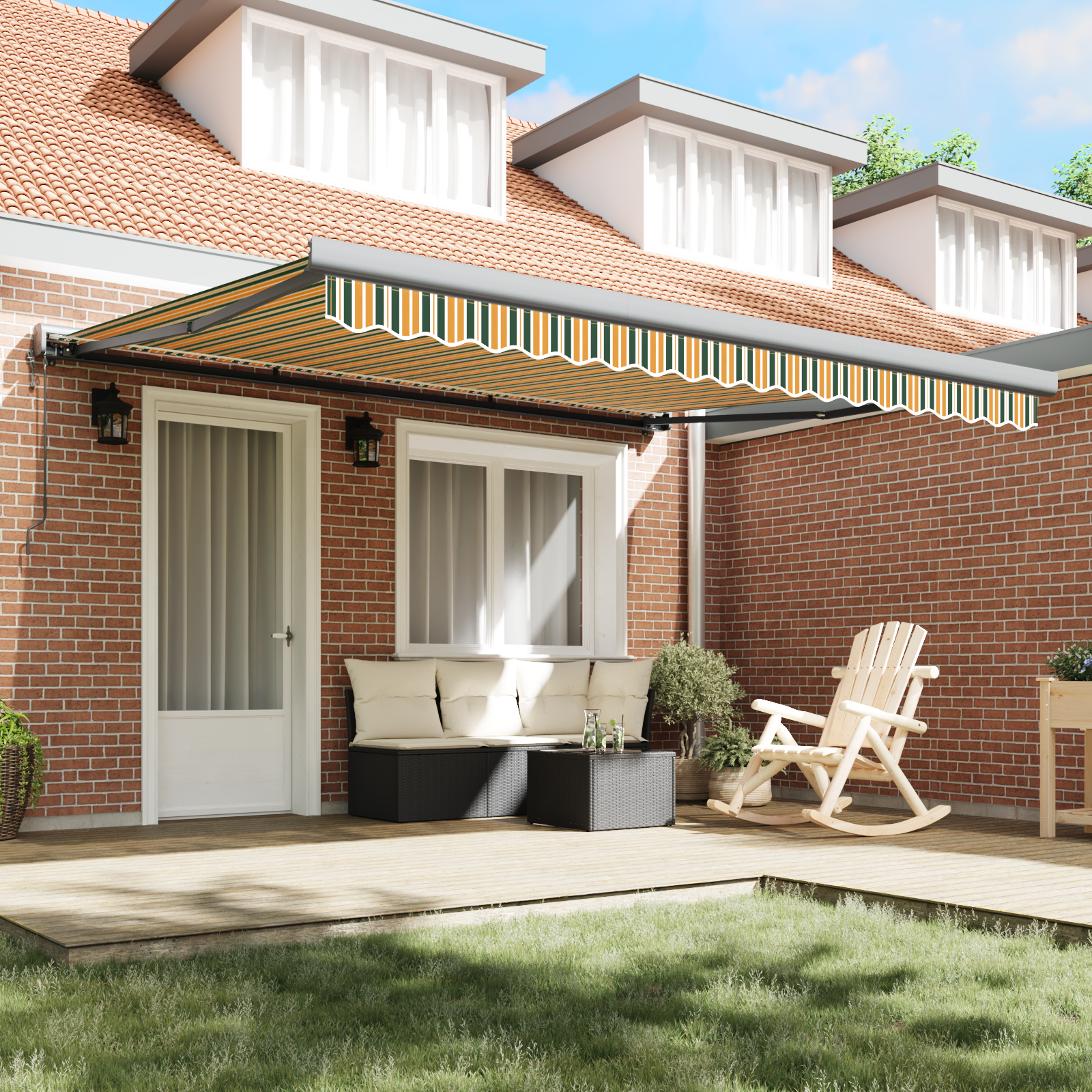 Automatic Retractable Awning Green and Yellow 400x300 cm - Image 3