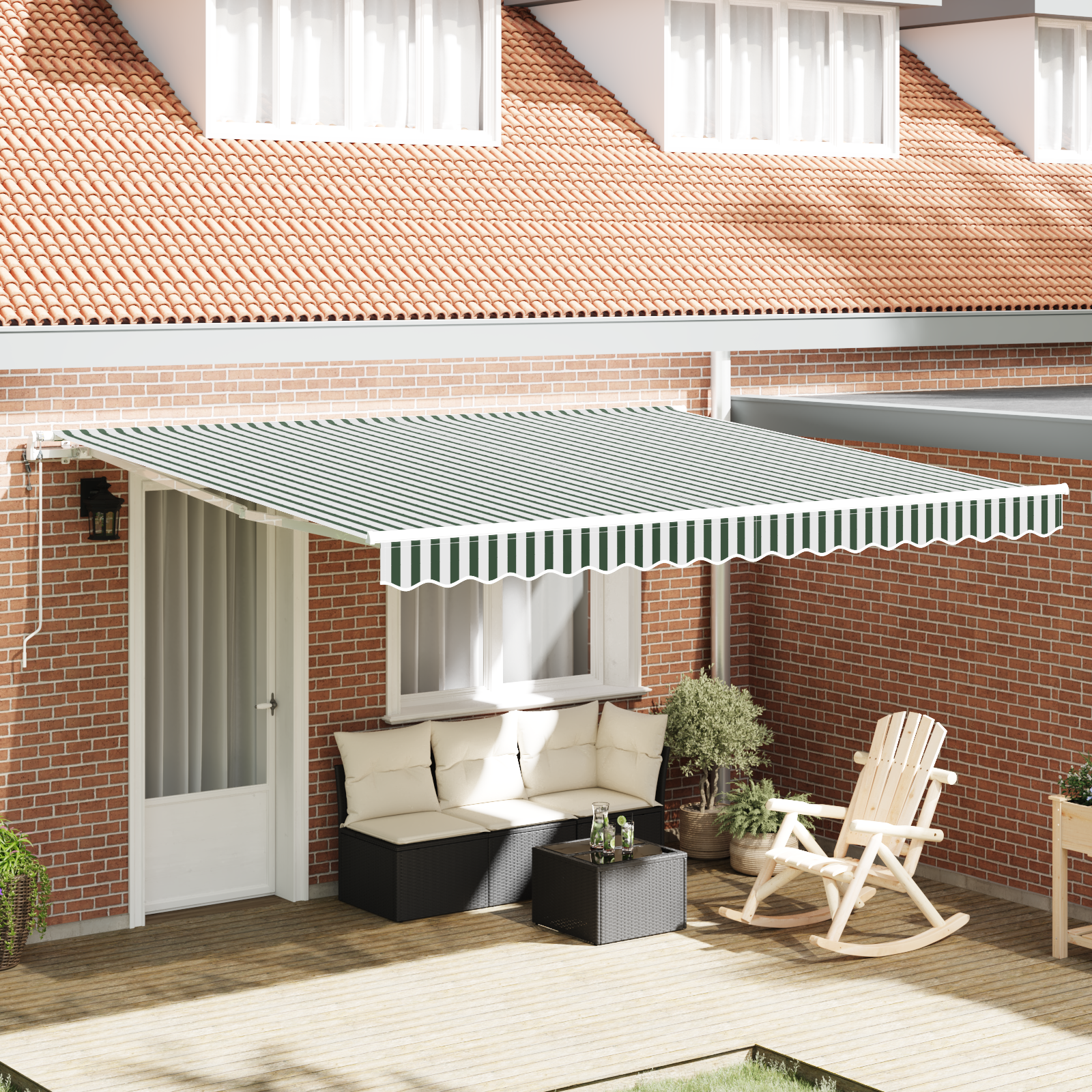 Automatic Retractable Awning Green and White 400x300 cm
