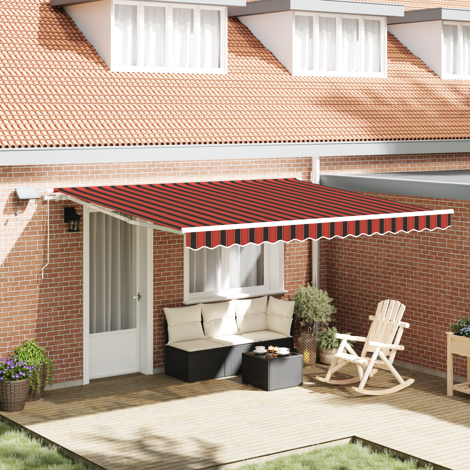 Manual Retractable Awning with LED Orange and Brown 400x350 cm - Image 3
