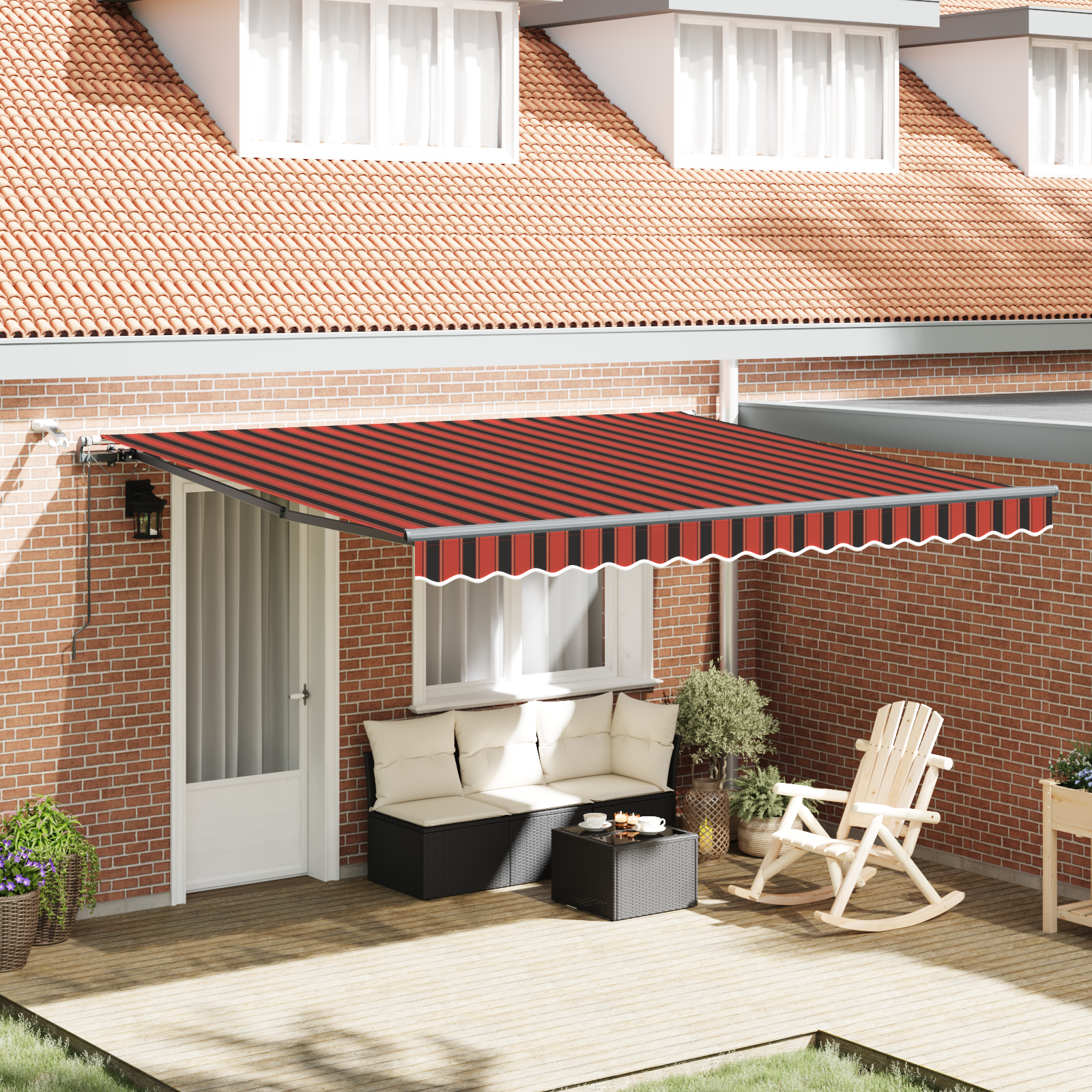 Automatische Intrekbare Luifel met LED Oranje en Bruin 400×350 cm