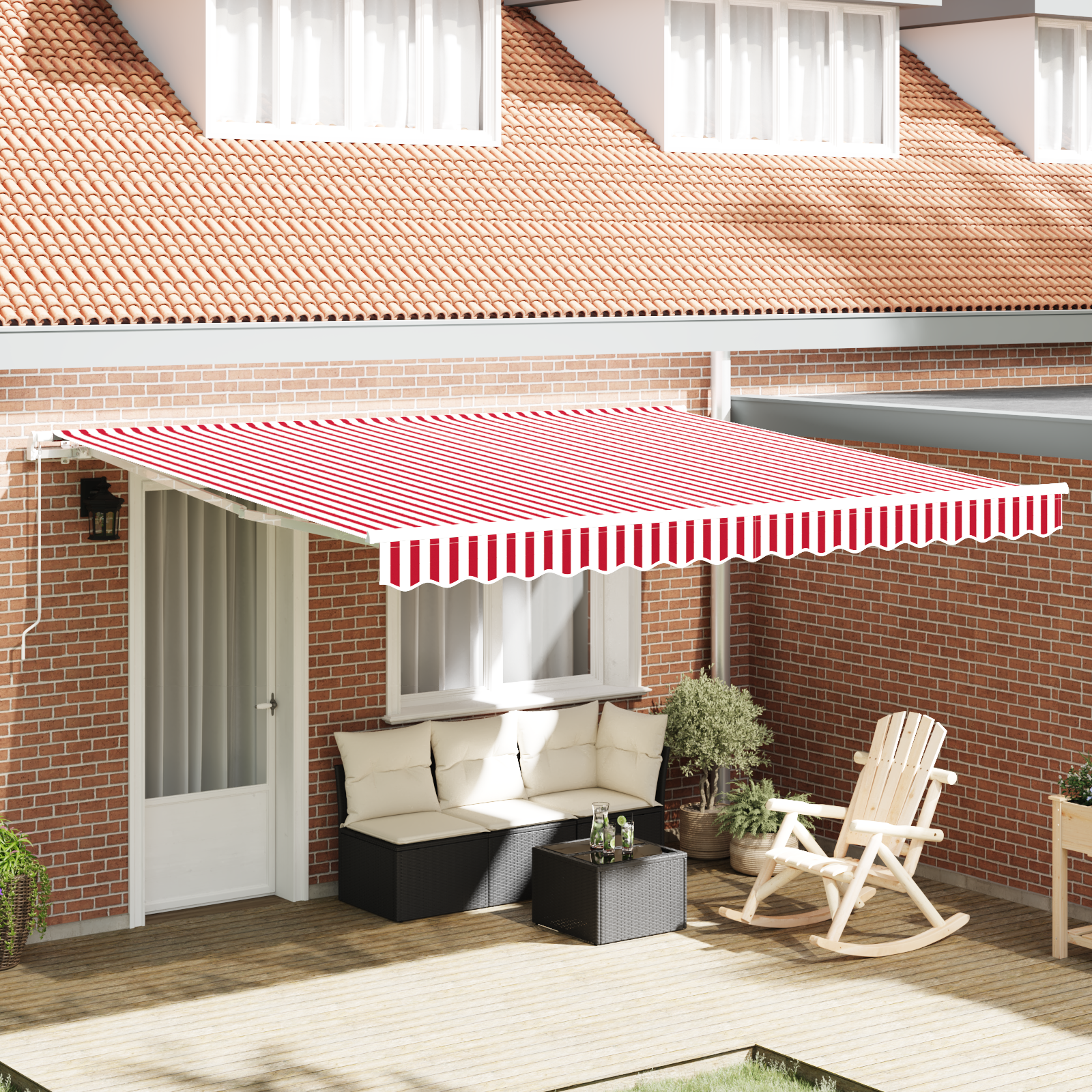 Handmatig Uittrekbaar Ligbed Rood met Witte Strepen 400×350 cm