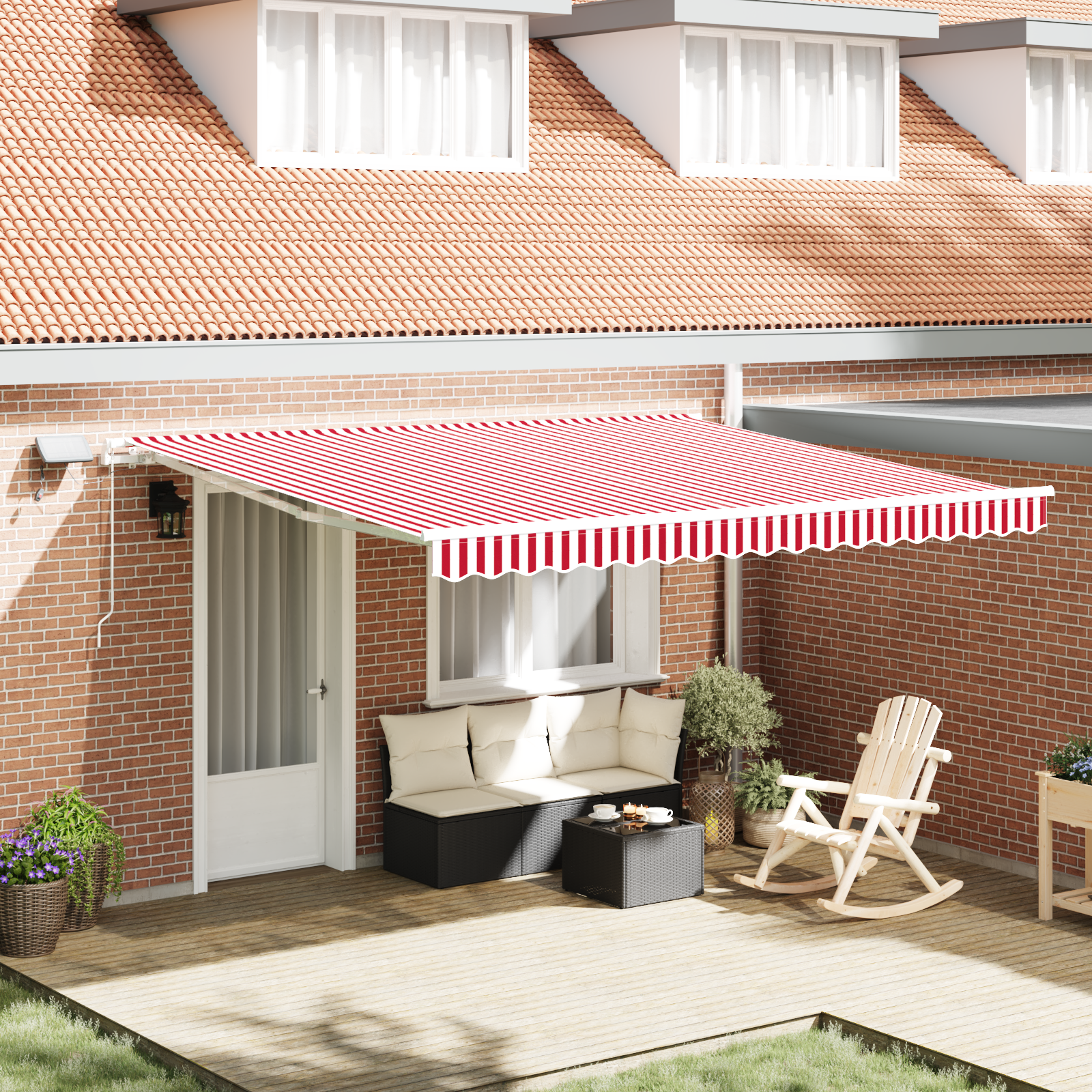 Handmatige Intrekbare Luifel met LED Rood en Witte Streep 400×350 cm