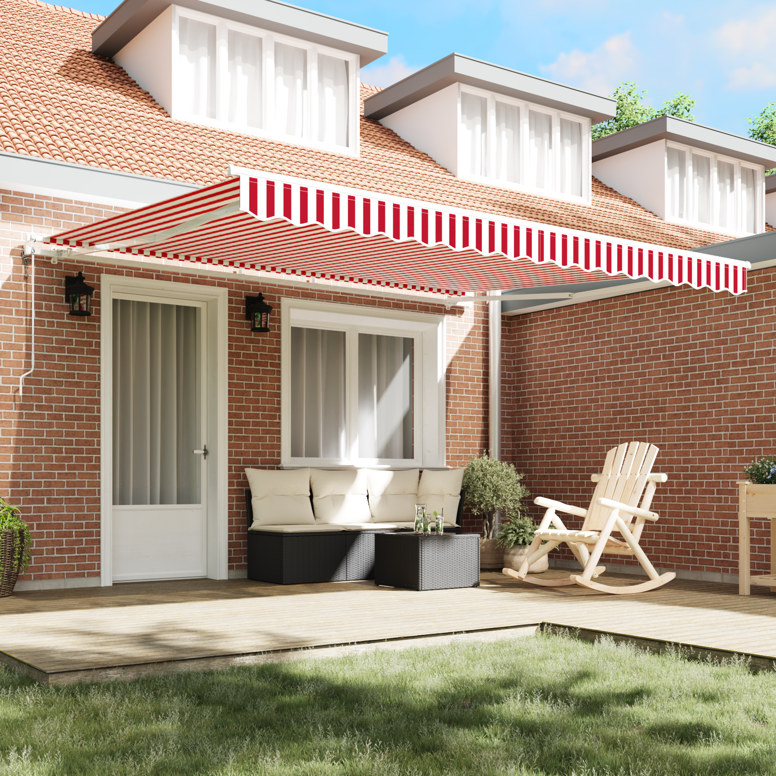 Automatic Retractable Awning Red and White Stripe 400x350 cm - Image 3