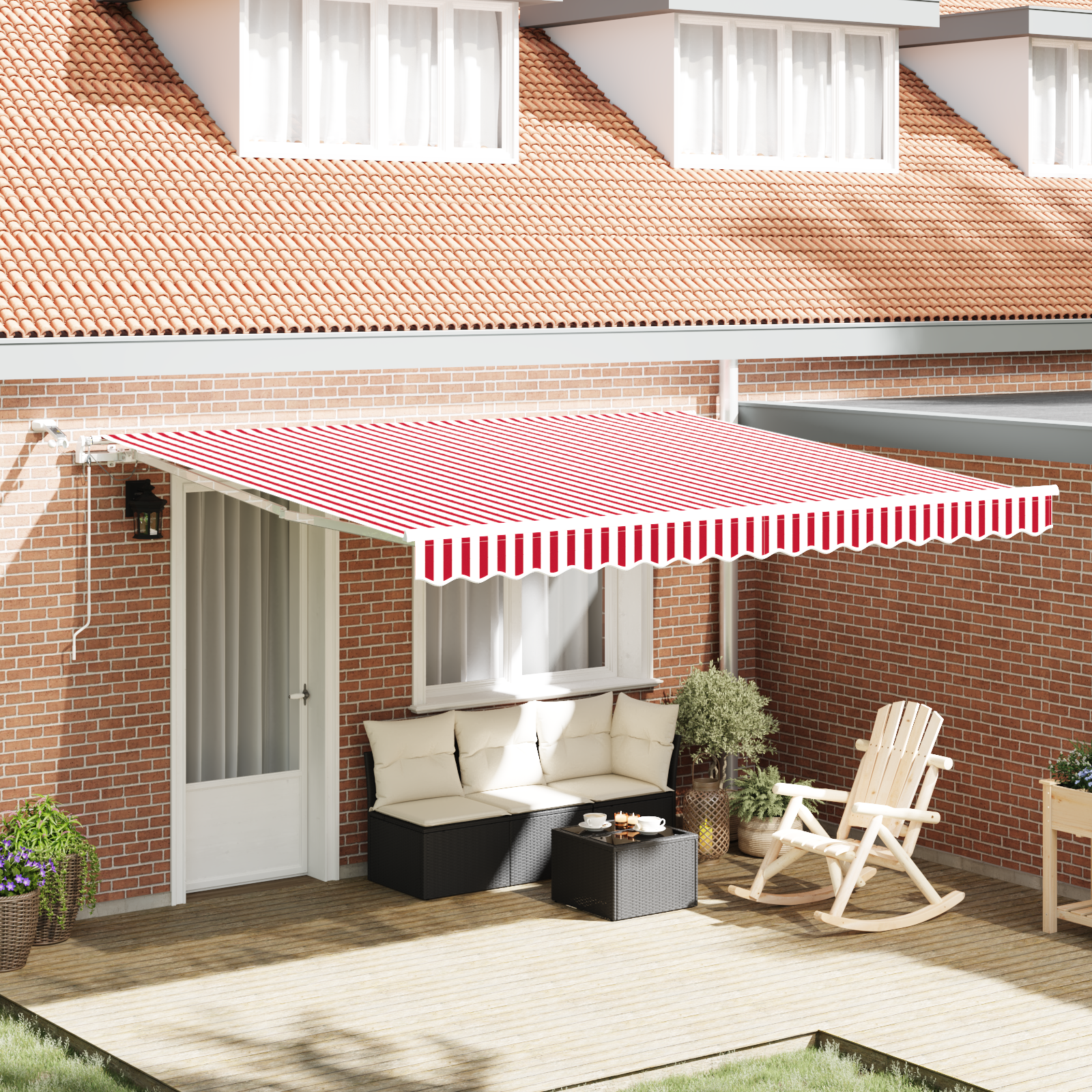 Automatic Retractable Awning with LED Red and White Stripe 400x350 cm