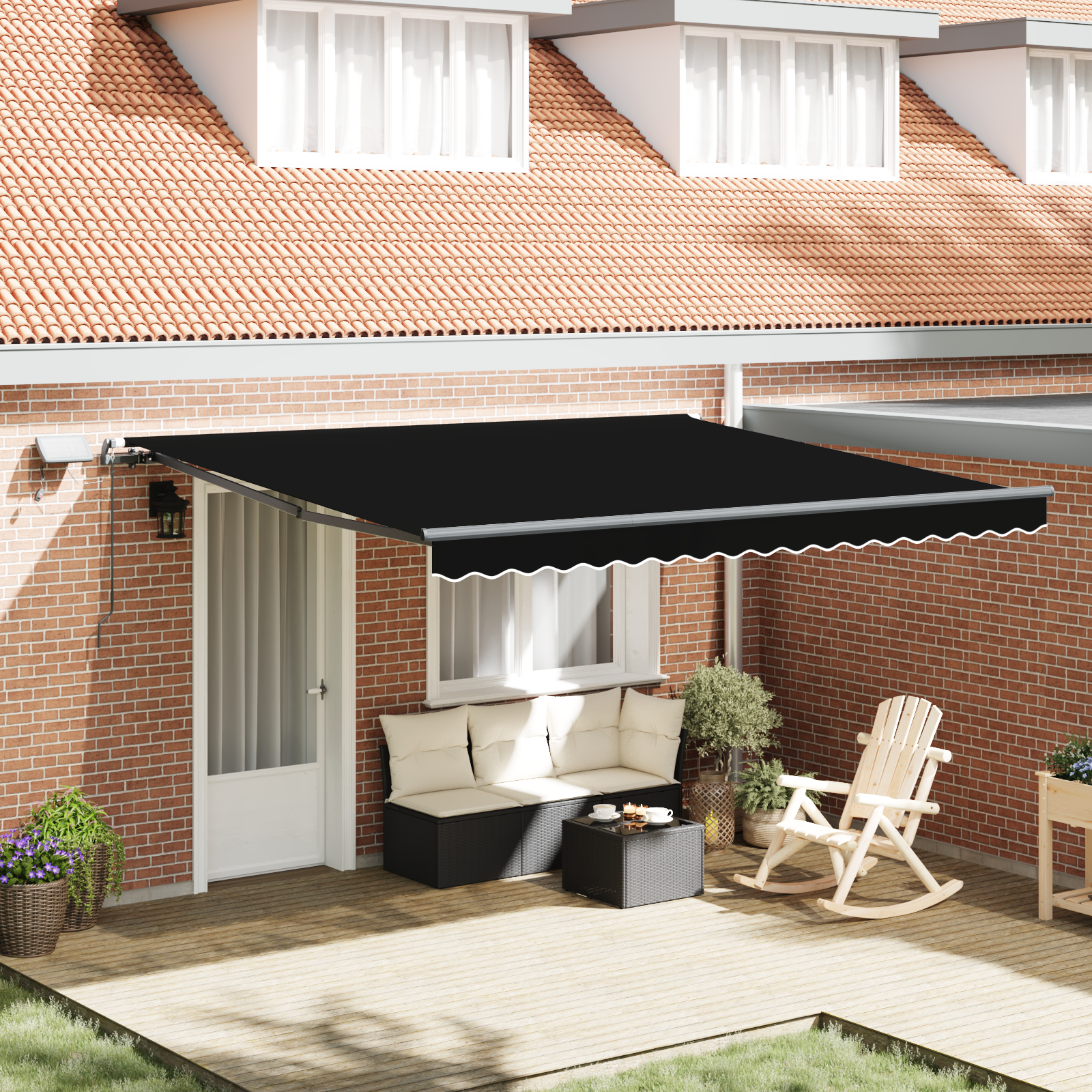 Handmatige Inklapbare Luifel met LED Zwart 400×350 cm