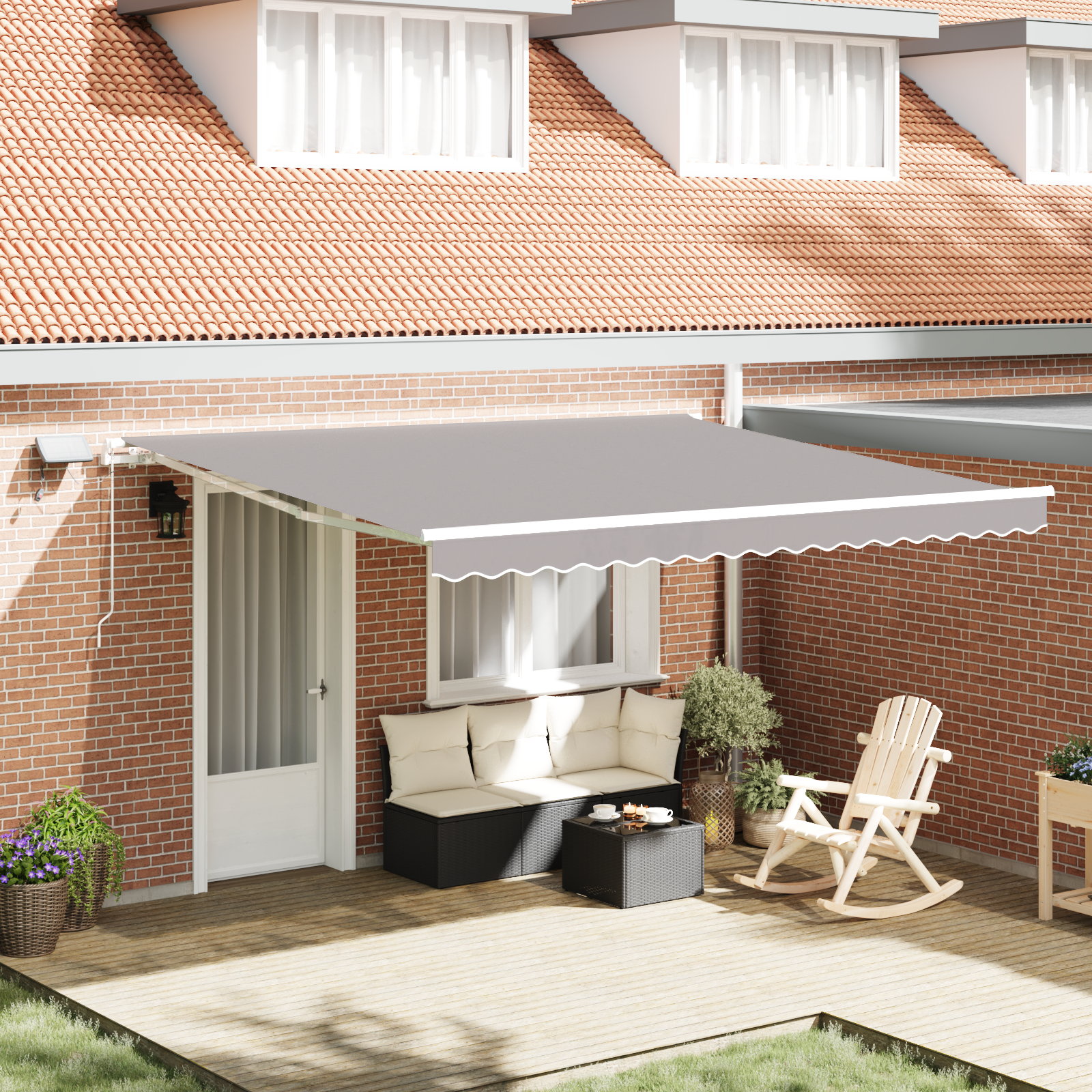 Manual Retractable Awning with LED Light Grey 400x350 cm