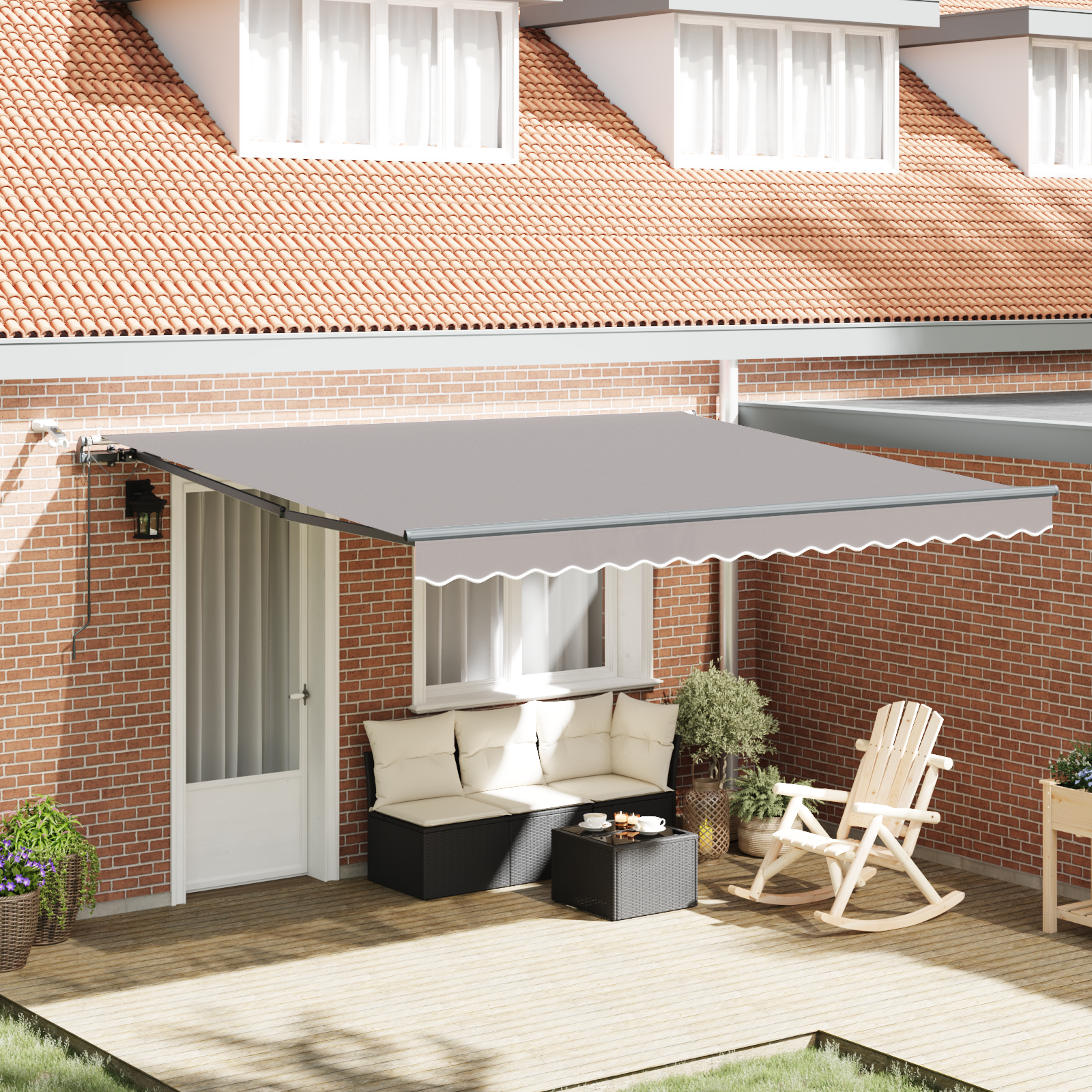 Automatic Retractable Awning with LED Light Grey 400x350 cm