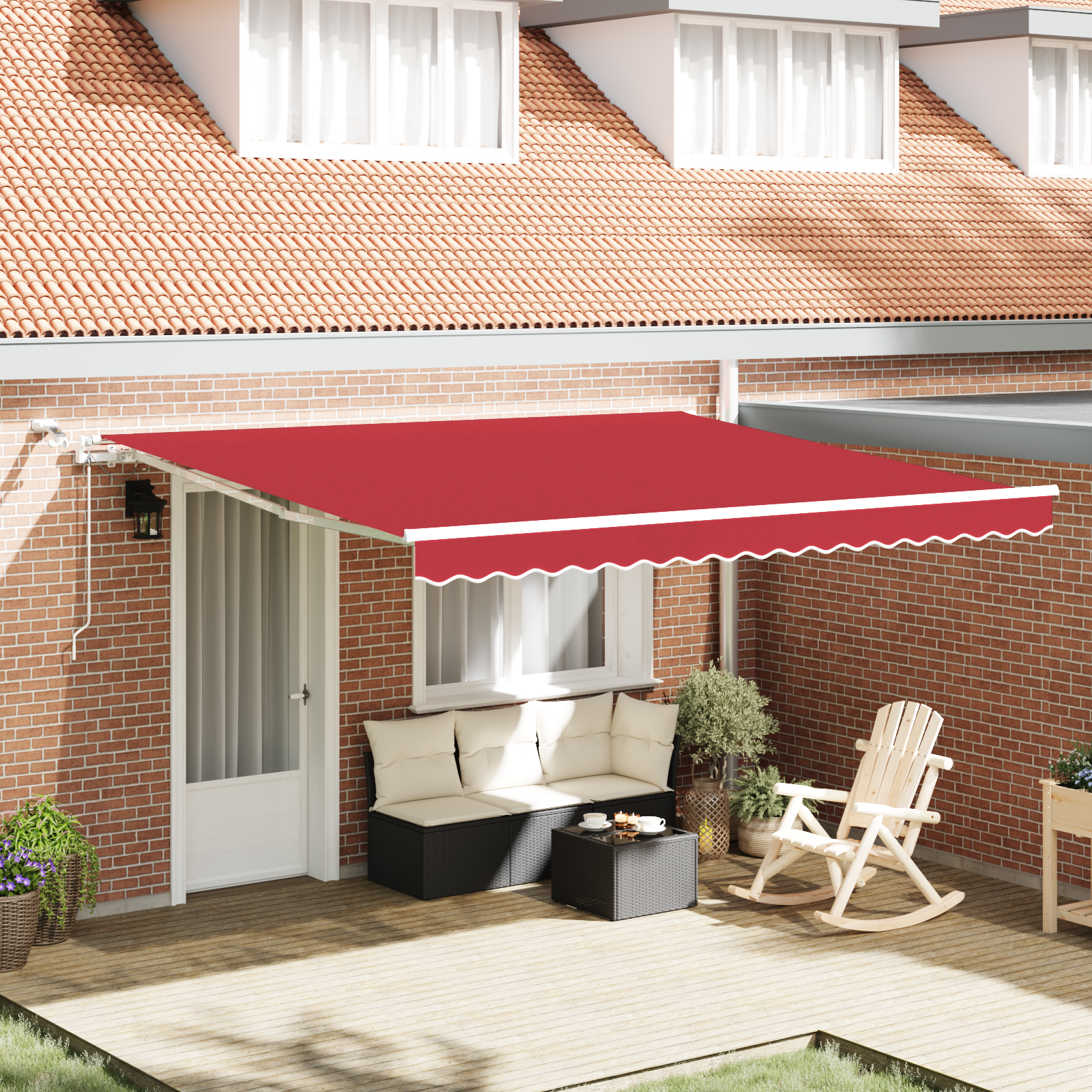 Automatic Retractable Awning with LED Red 400x350 cm