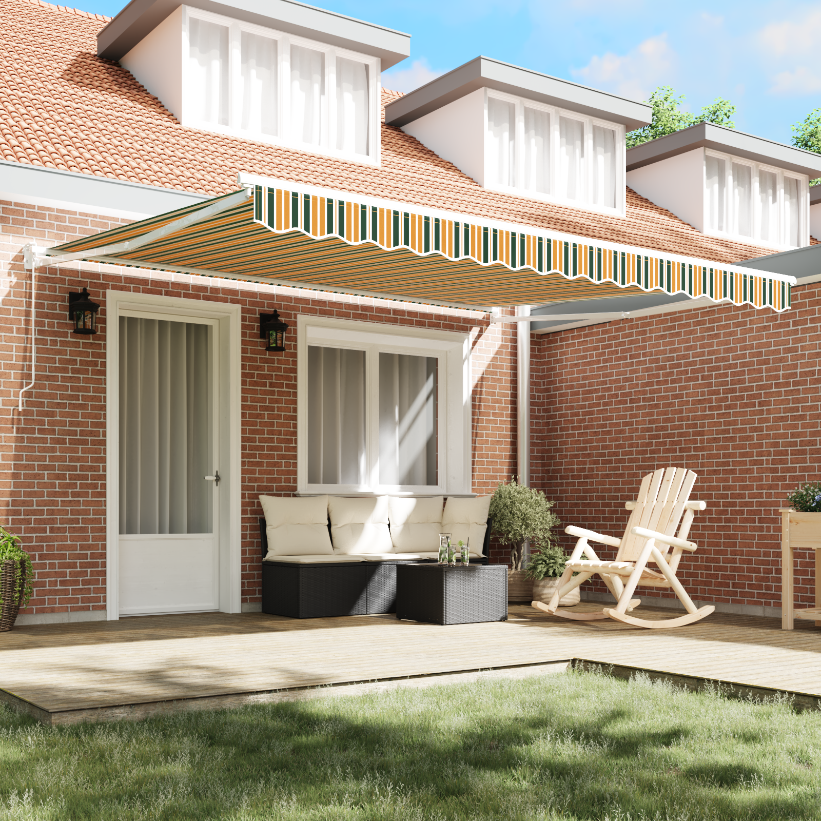 Manual Retractable Awning Green and White 400x350 cm - Image 3